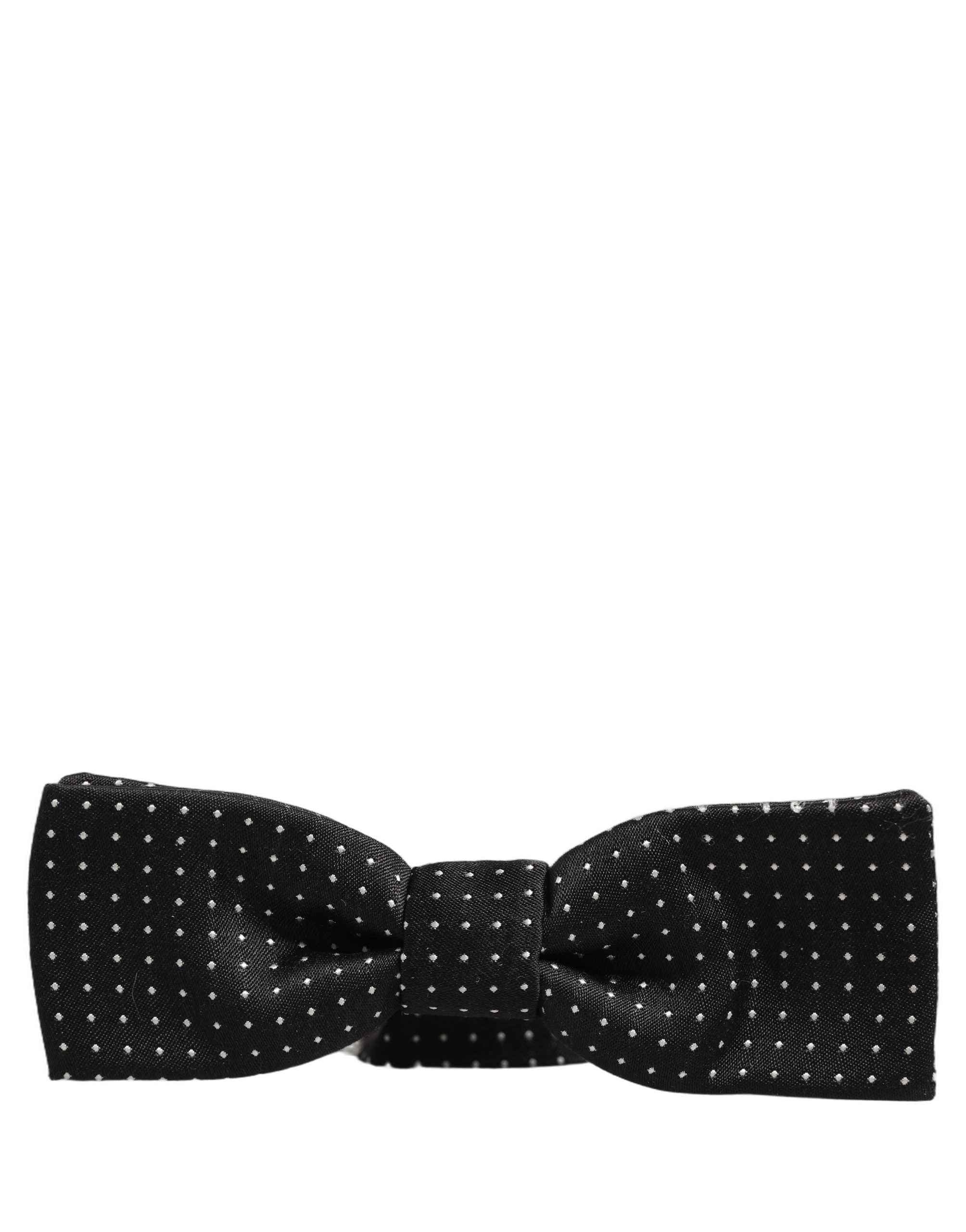 Dolce & Gabbana Black White Polka Dot Adjustable Neck Papillon Bow Tie