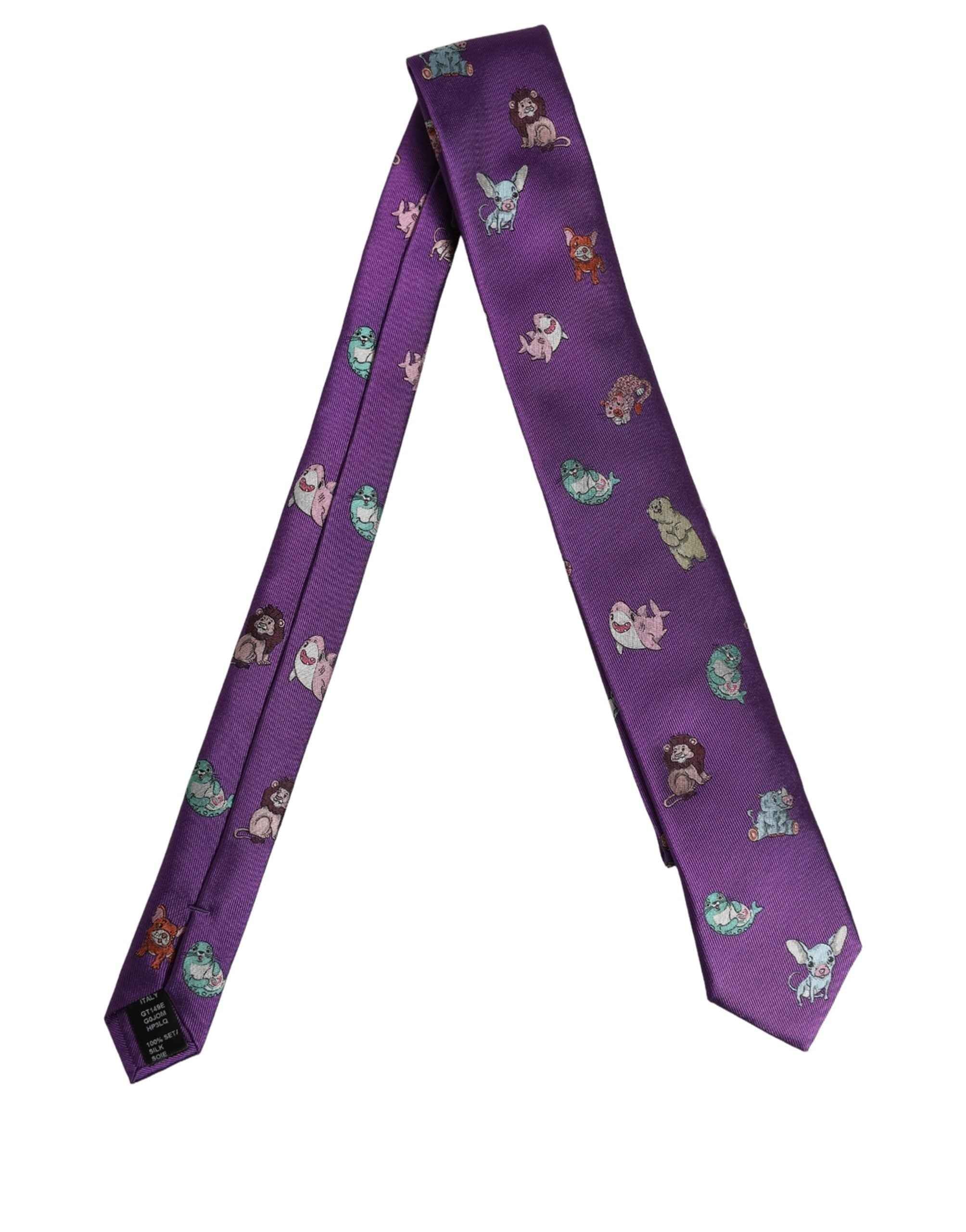 Dolce & Gabbana Men Purple Animal Print Adjustable Tied Necktie Tie