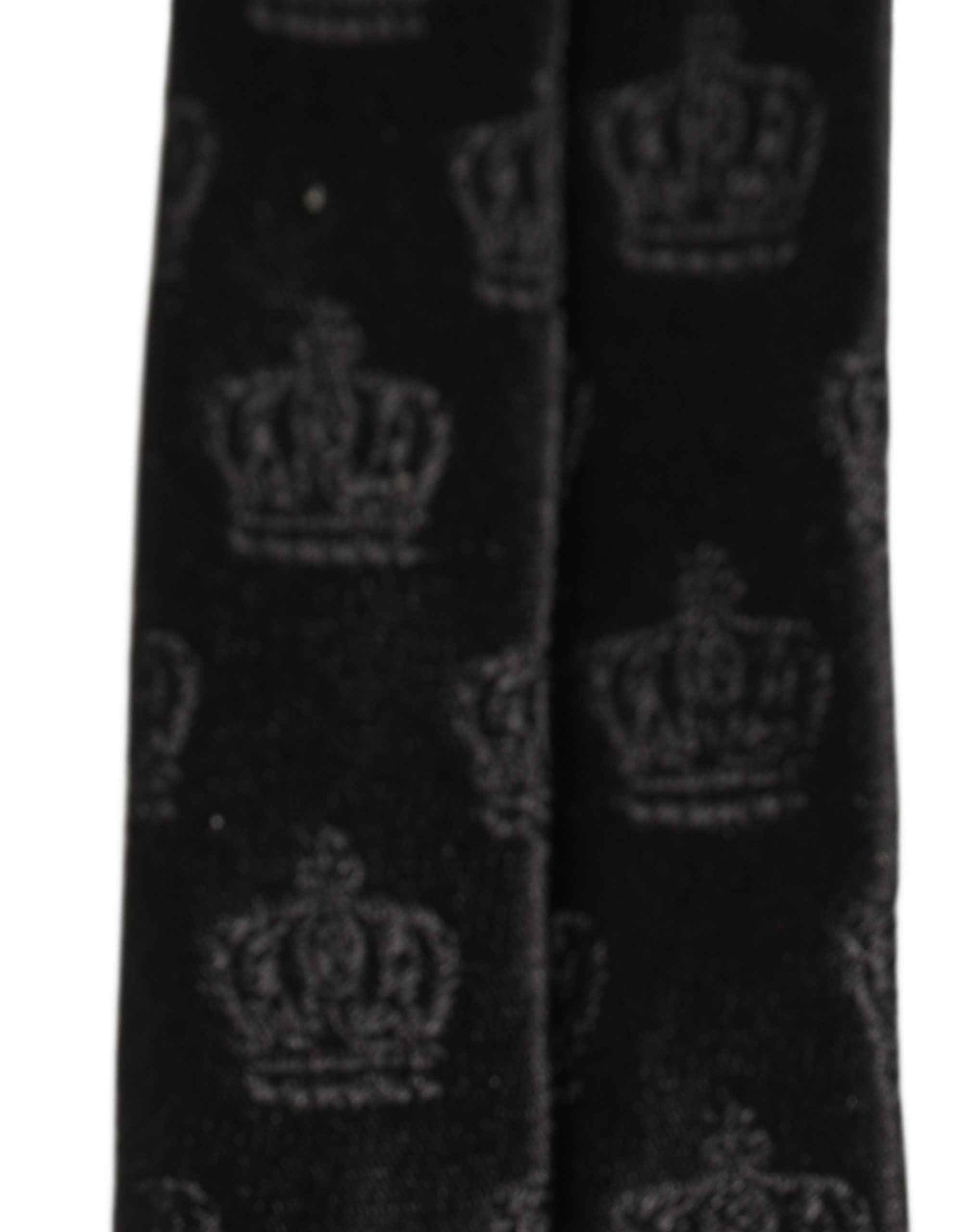 Dolce & Gabbana Men Black Crown Print Silk Adjustable Tied Necktie Tie