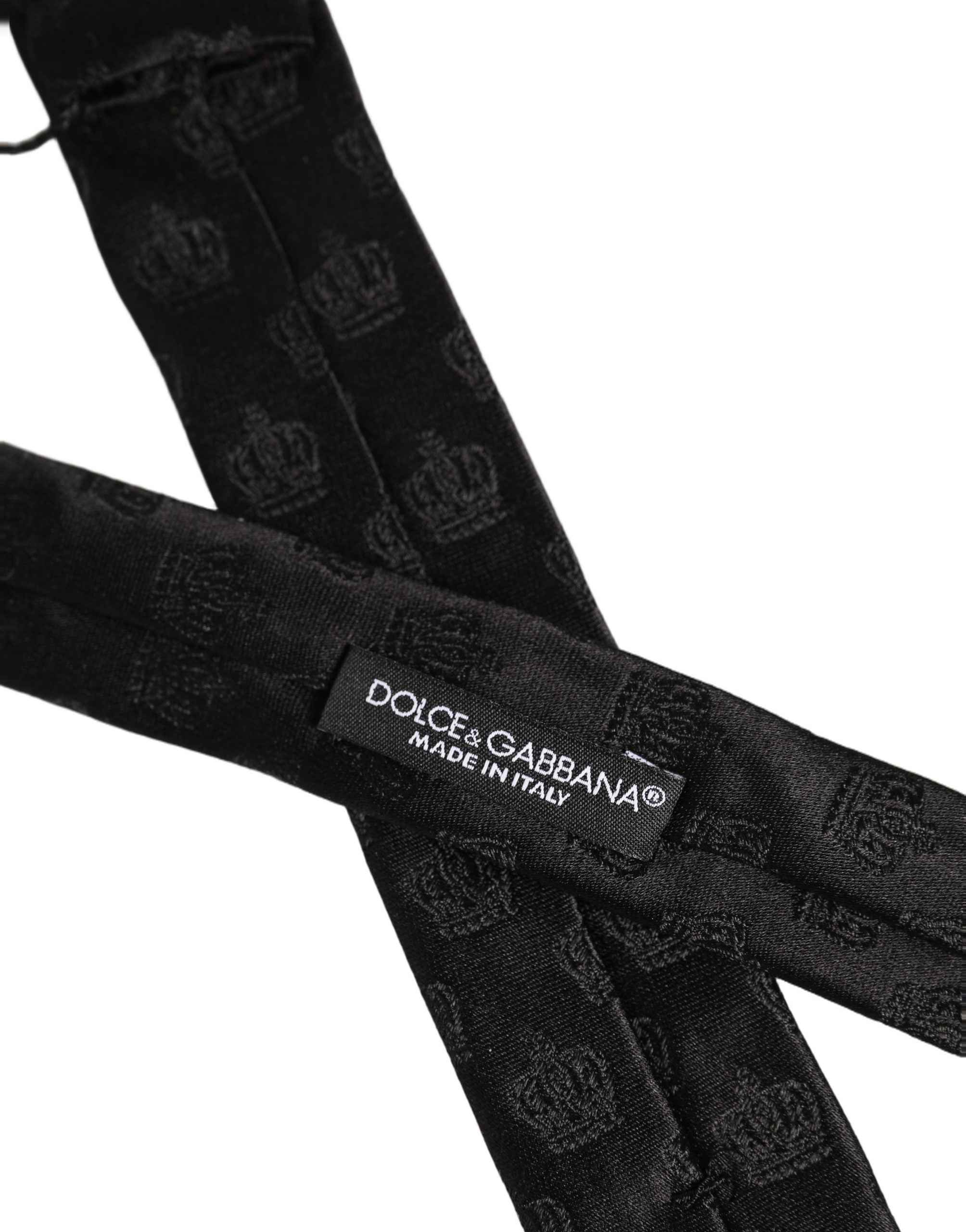 Dolce & Gabbana Men Black Crown Print Silk Adjustable Tied Necktie Tie