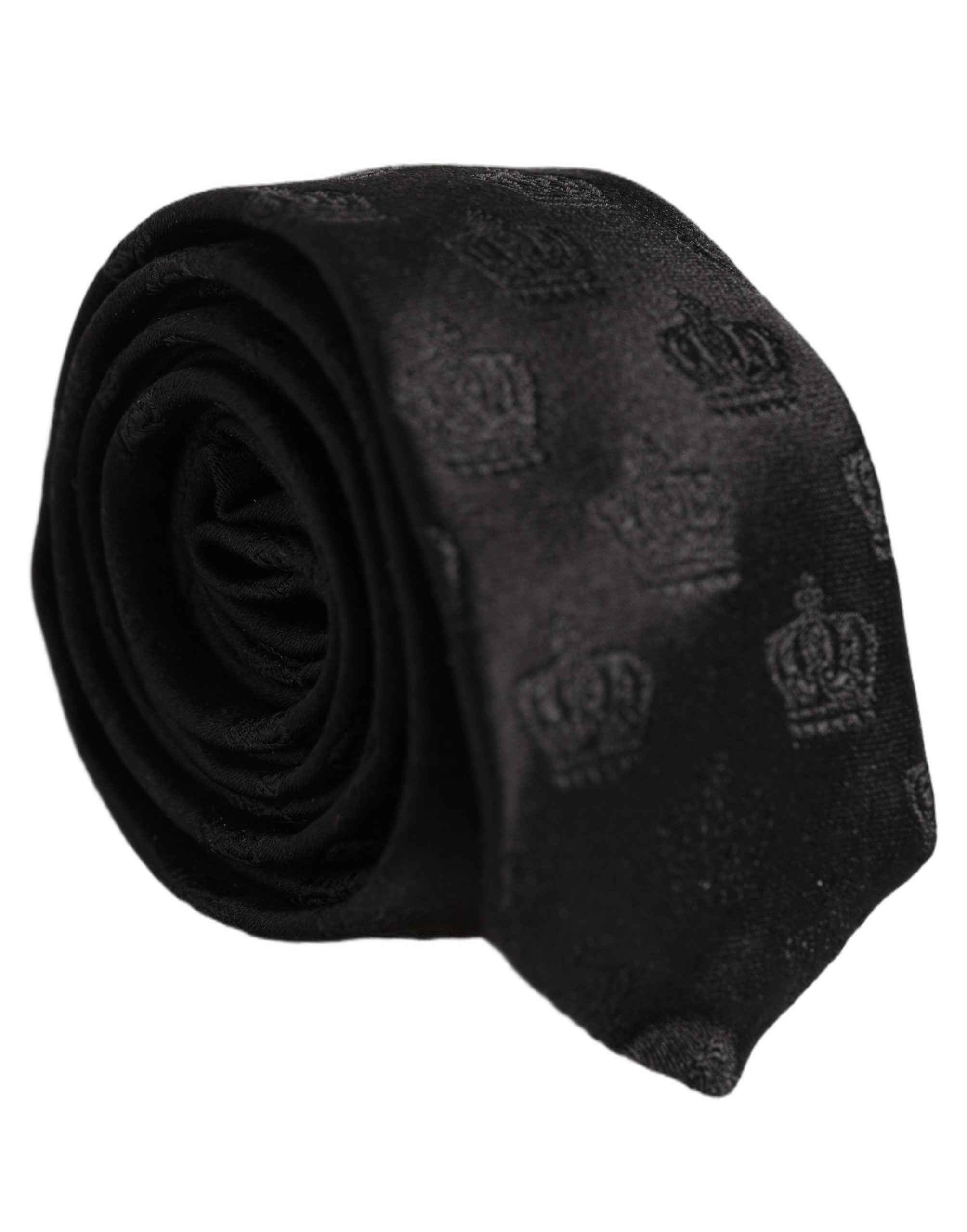 Dolce & Gabbana Men Black Crown Print Silk Adjustable Tied Necktie Tie