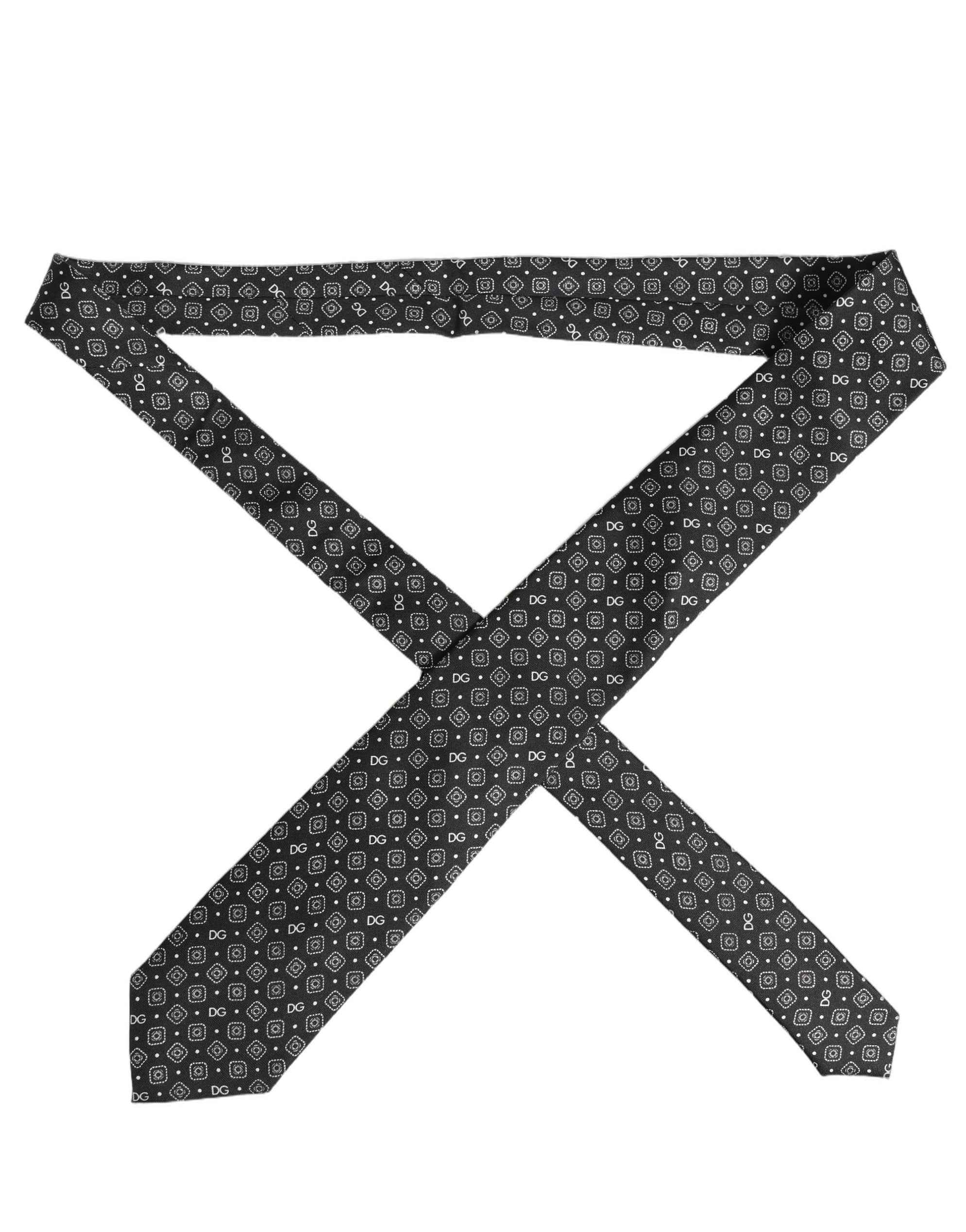 Dolce & Gabbana Men Black DG Logo 100% Silk Adjustable Tied Necktie Tie