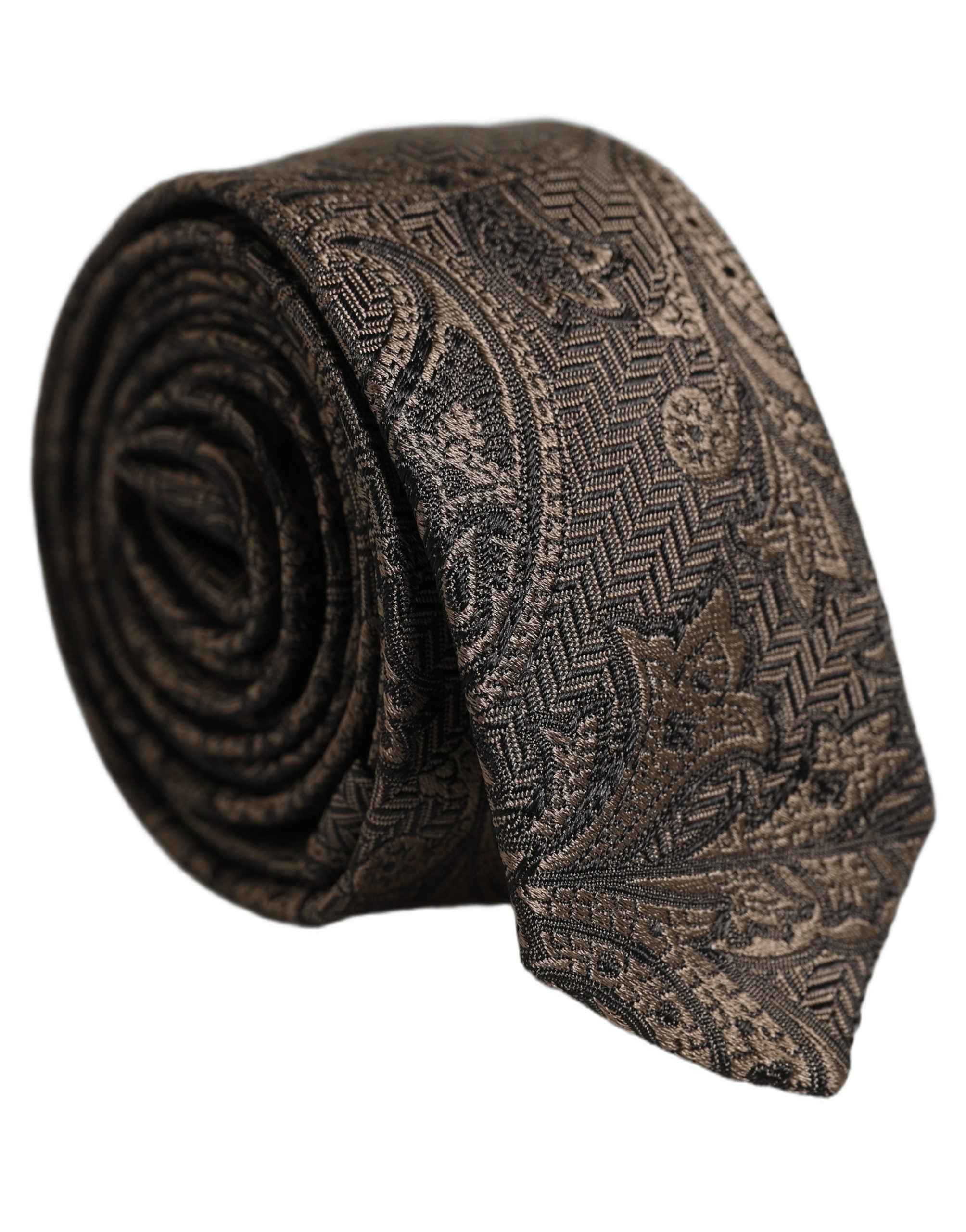 Dolce & Gabbana Men Brown Paisley 100% Silk Adjustable Tied Necktie Tie