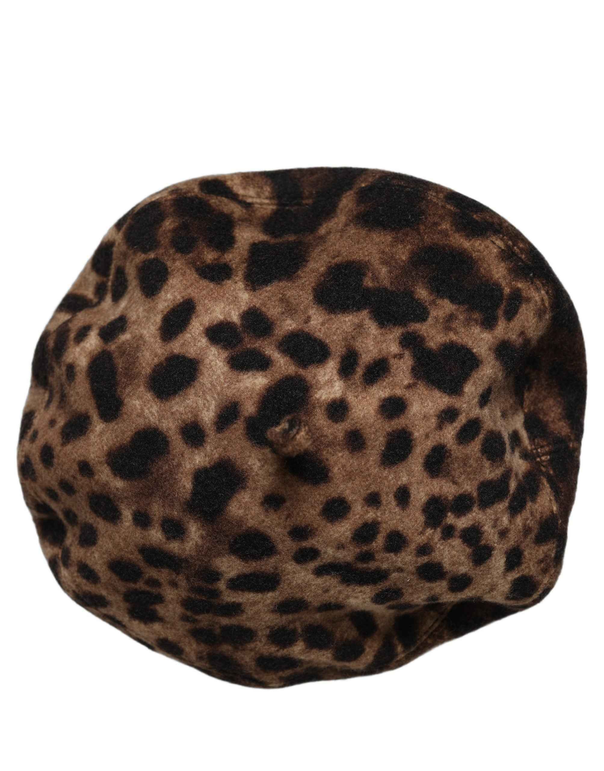 Dolce & Gabbana Brown Leopard French Style Beret Capello Hat