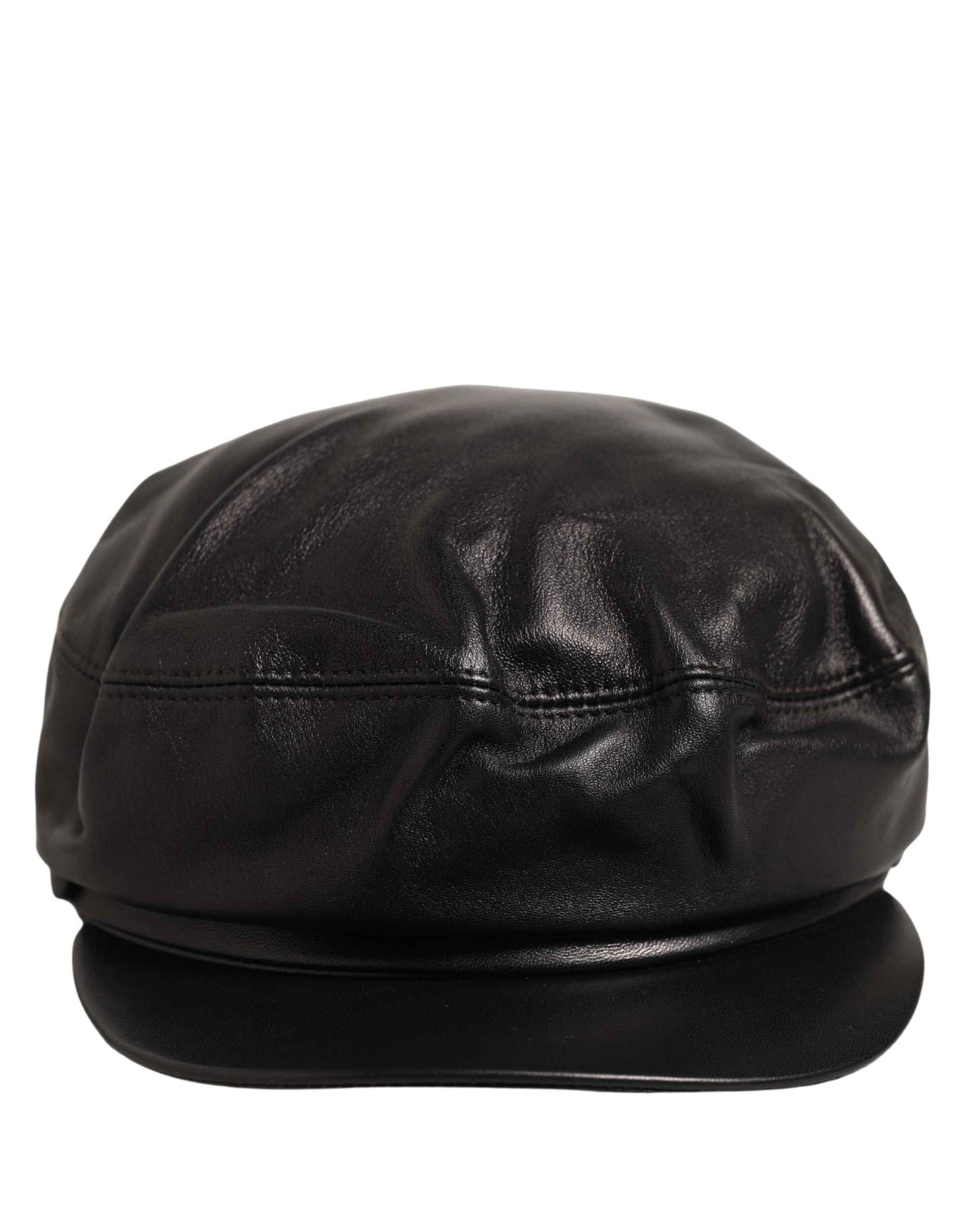 Dolce & Gabbana Black Lambskin Leather Newsboy Capello Hat