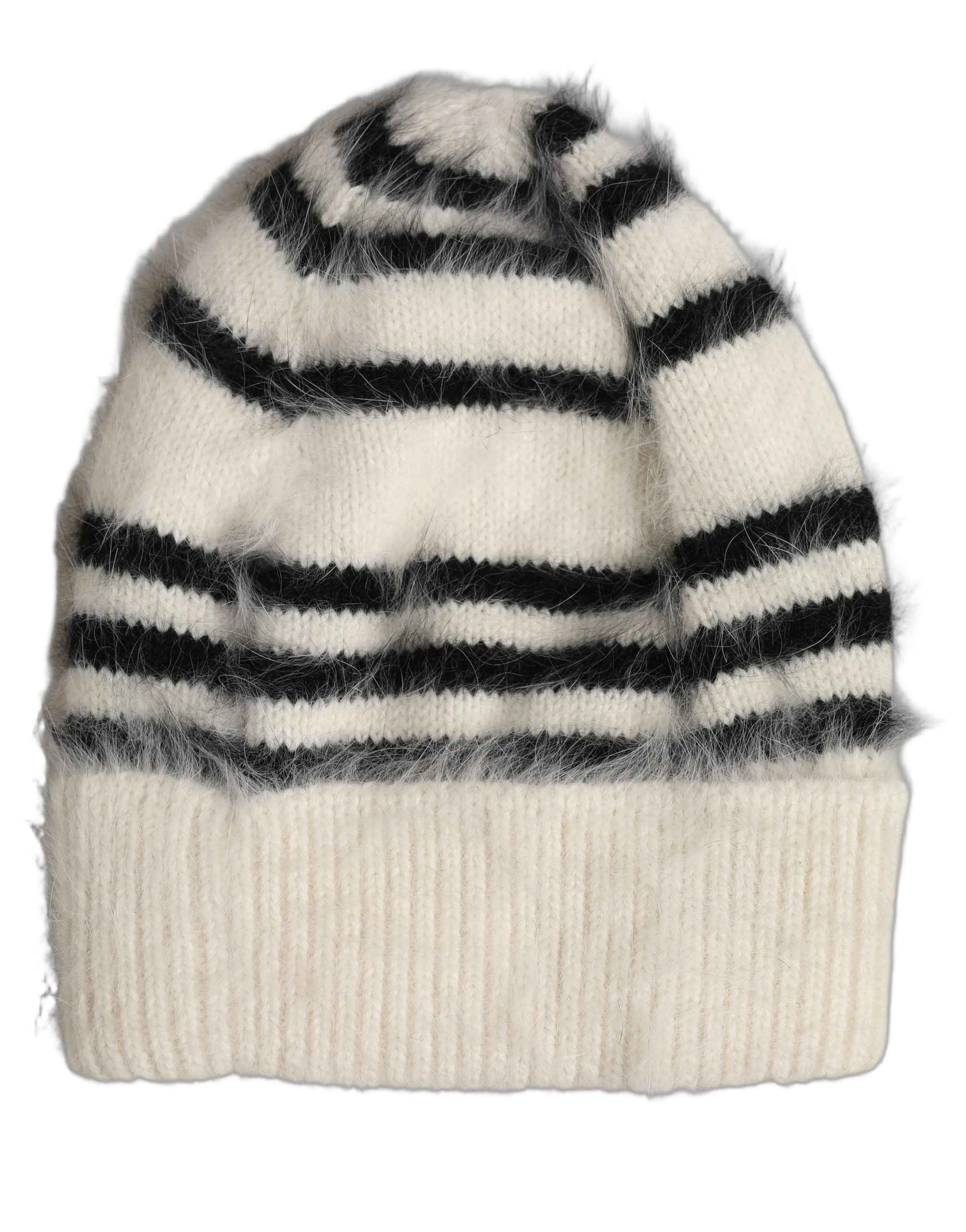 Dolce & Gabbana Black White Striped Angora Knitted Beanie One Size Hat