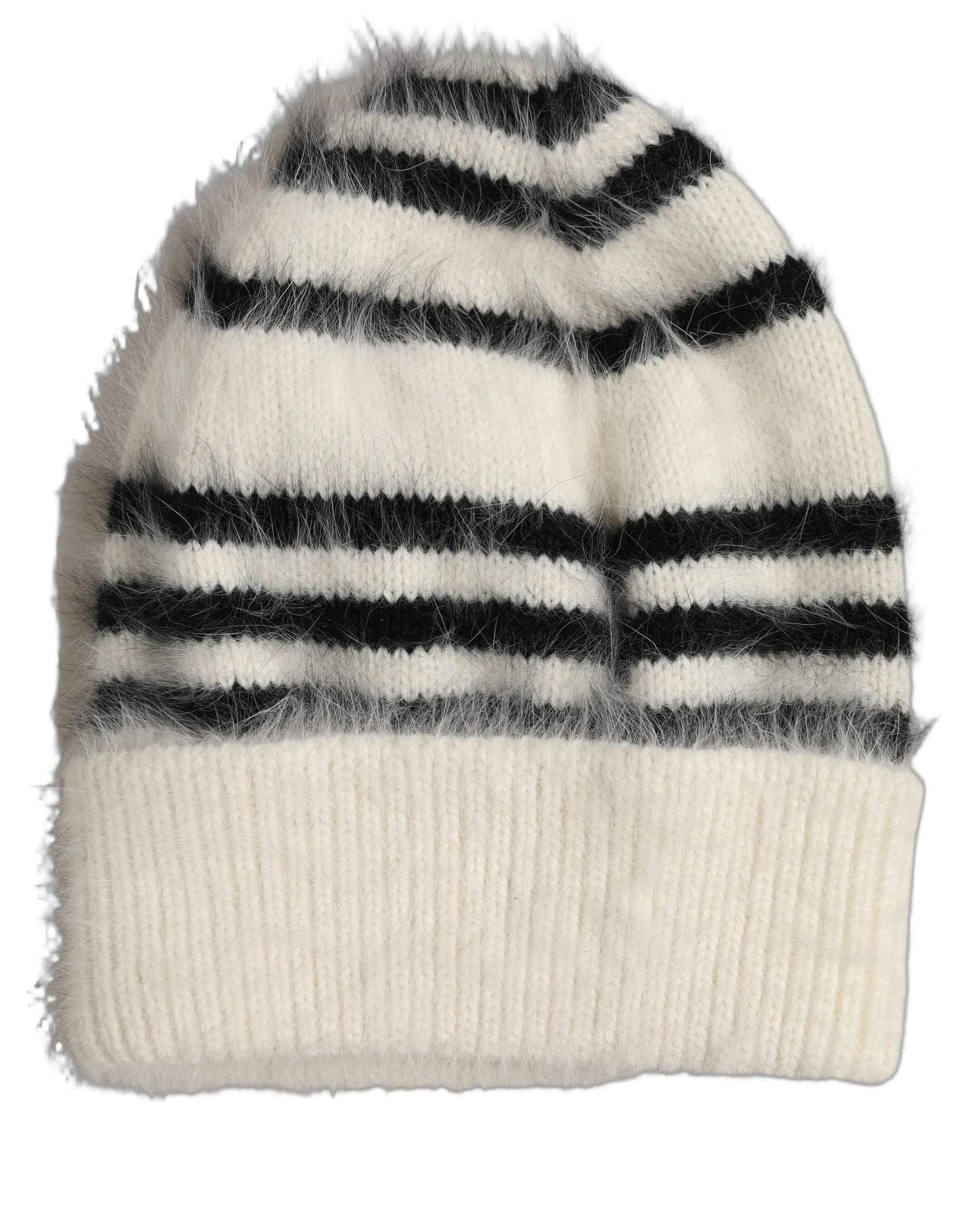 Dolce & Gabbana Black White Striped Angora Knitted Beanie One Size Hat