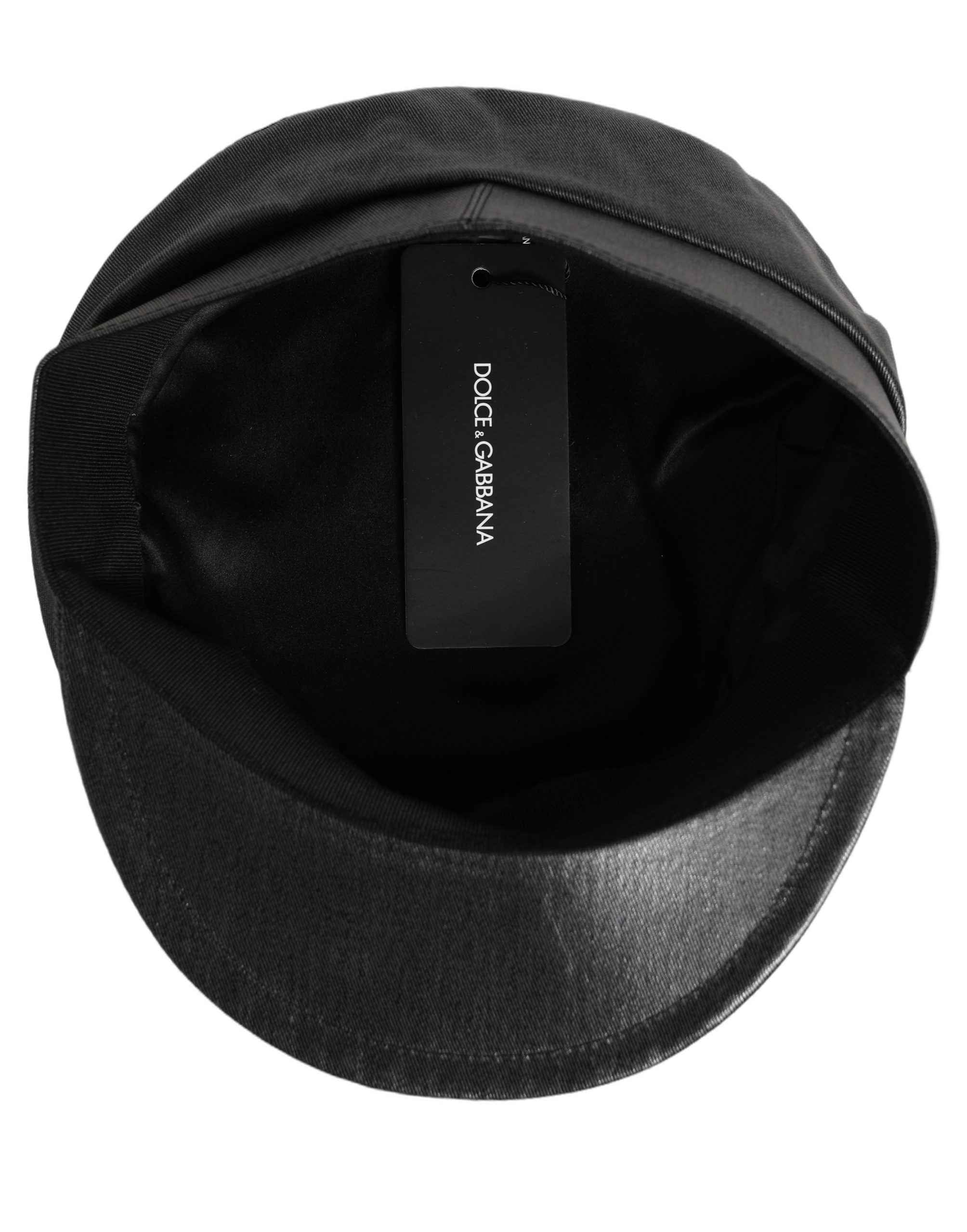 Dolce & Gabbana Black Cotton Gold DG Chain Baker Boy Capello Hat