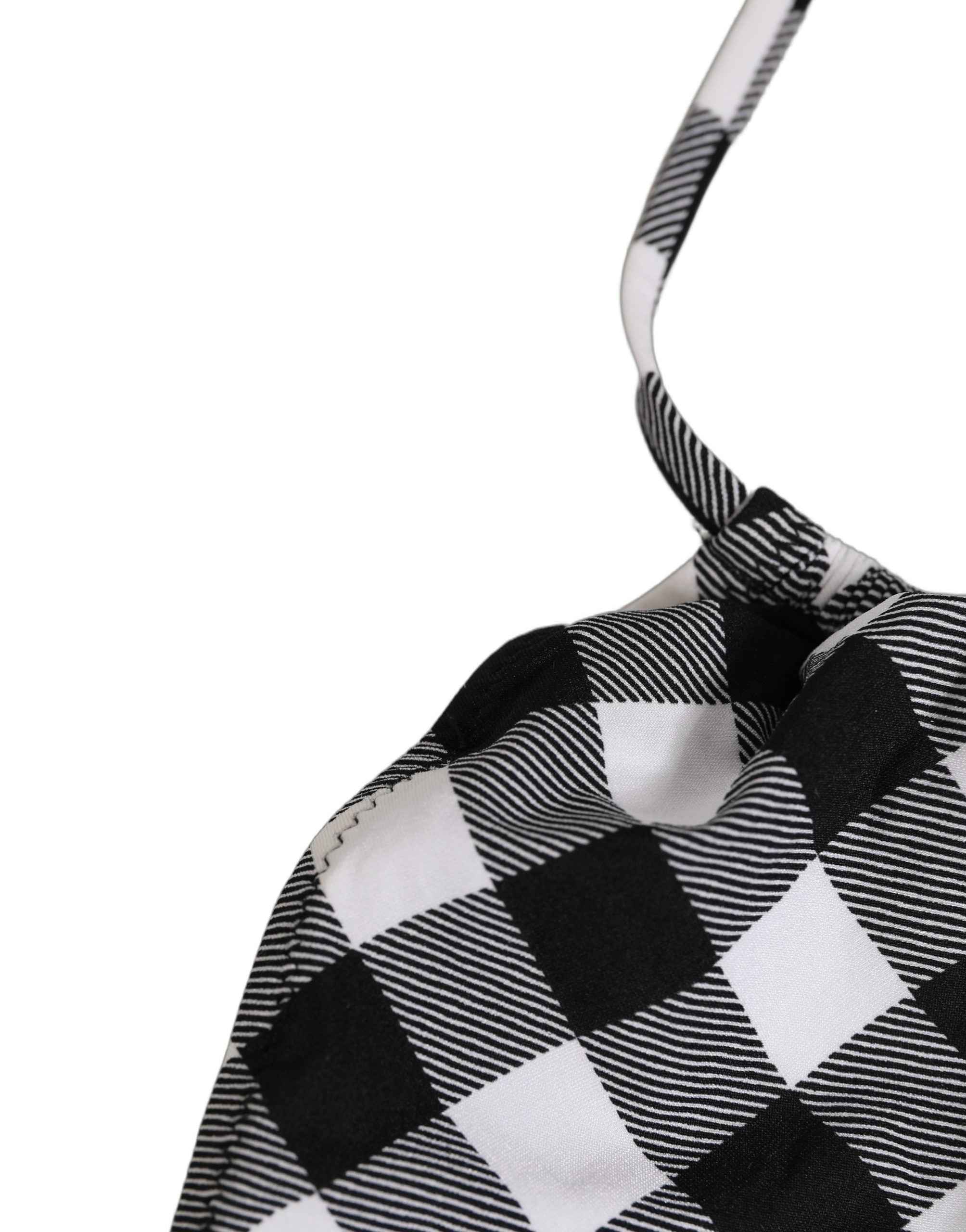 Dolce & Gabbana Black White Checkered Halter Beachwear Bikini Top