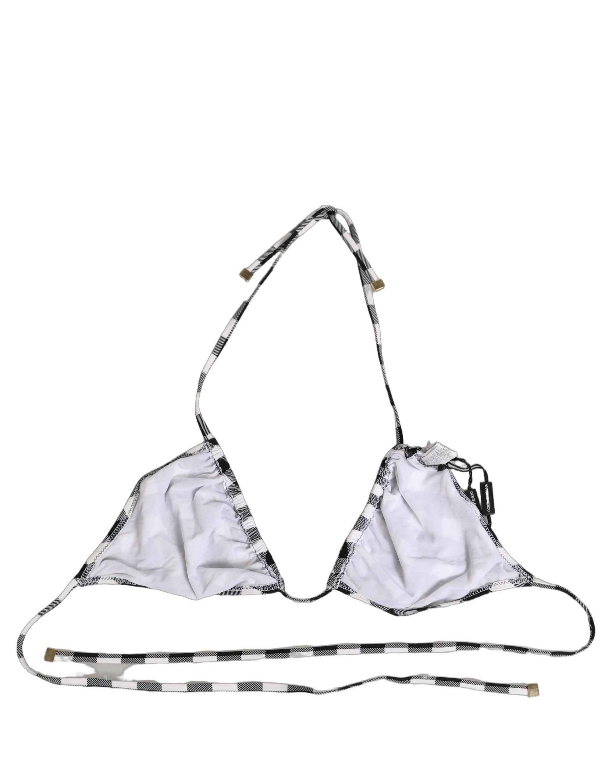 Dolce & Gabbana Black White Checkered Halter Beachwear Bikini Top