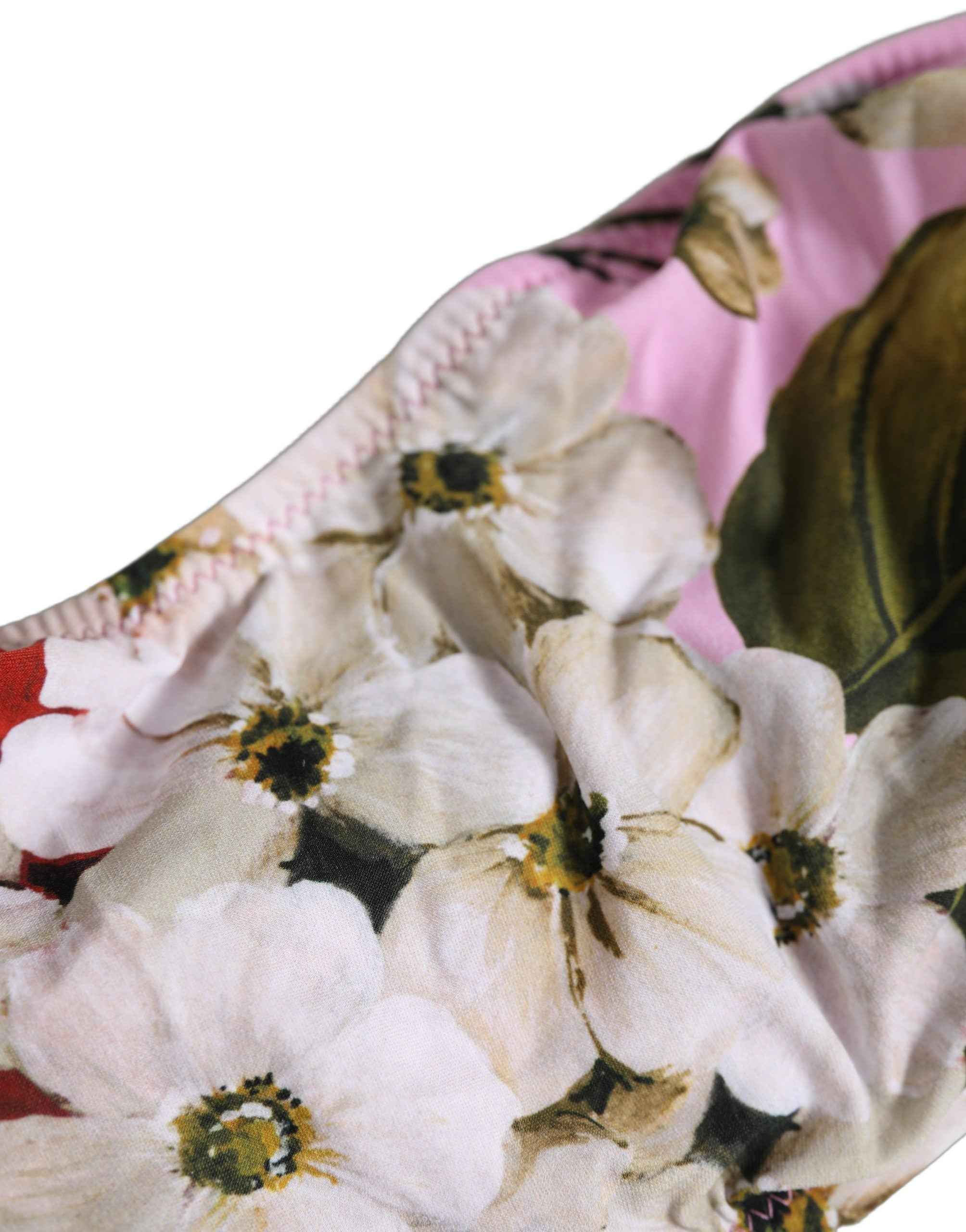 Dolce & Gabbana Pink Floral Print Bandeau Beachwear Bikini Top