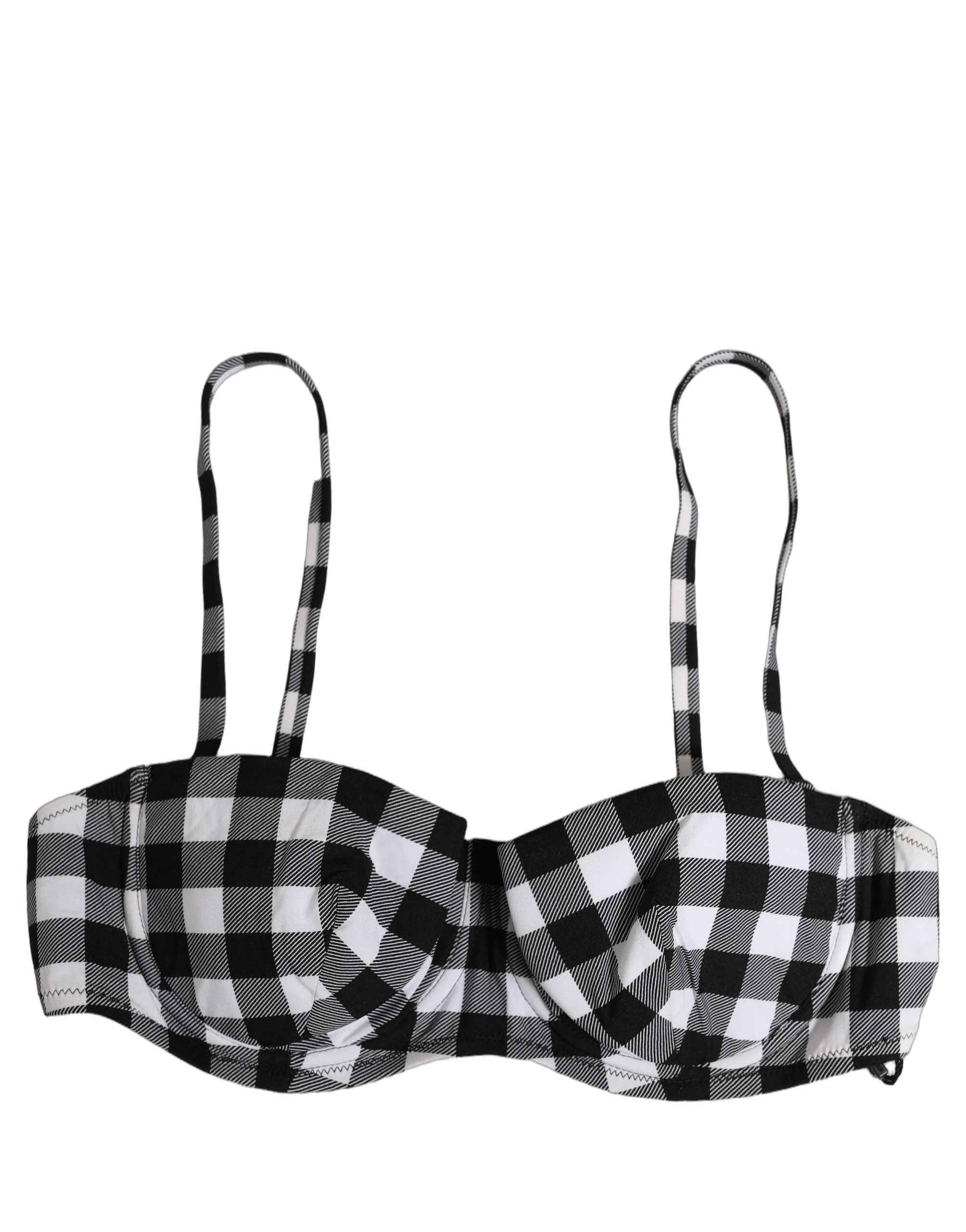 Dolce & Gabbana Black White Gingham Check Beachwear Bikini Top