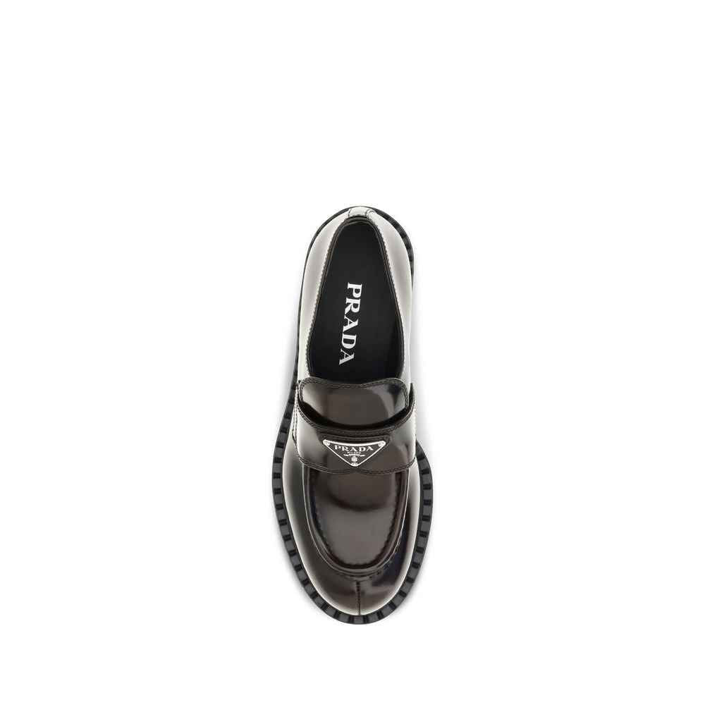 Prada Brown Calf Leather Bos Taurus Slip-On Loafers