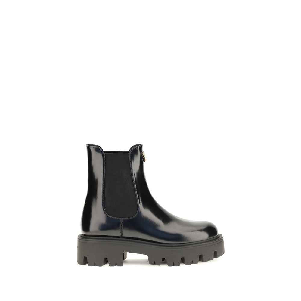 Prada Black Calf Leather Bos Taurus Chelsea Boots