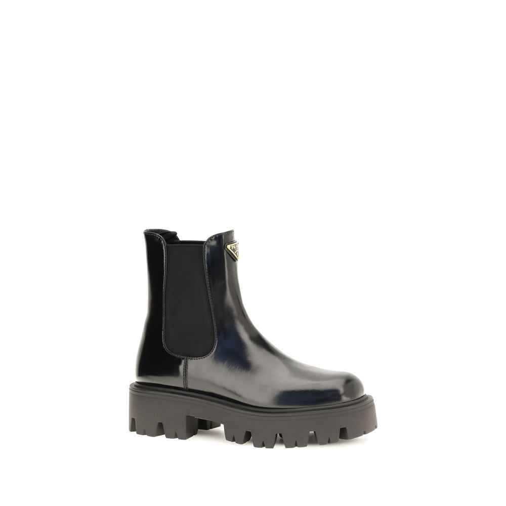 Prada Black Calf Leather Bos Taurus Chelsea Boots