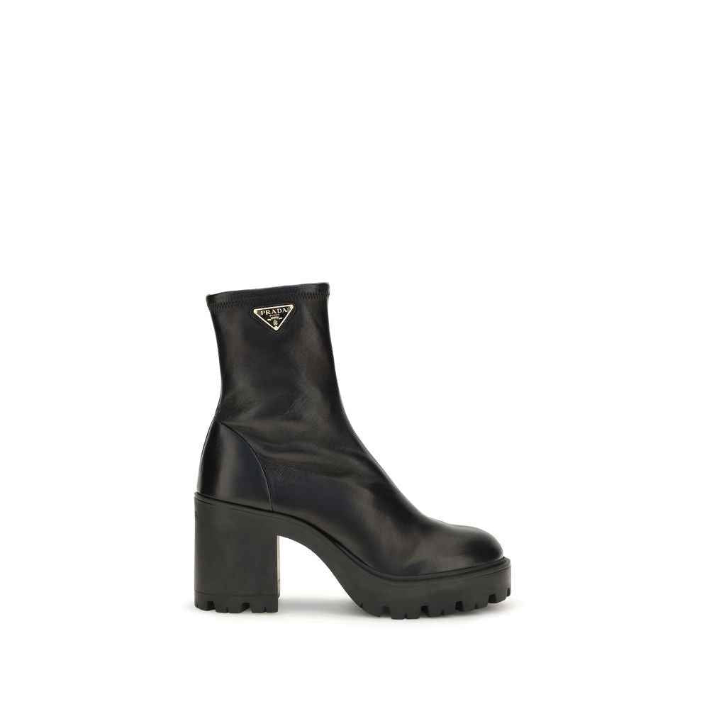 Prada Black Calf Leather Bos Taurus Ankle Boots