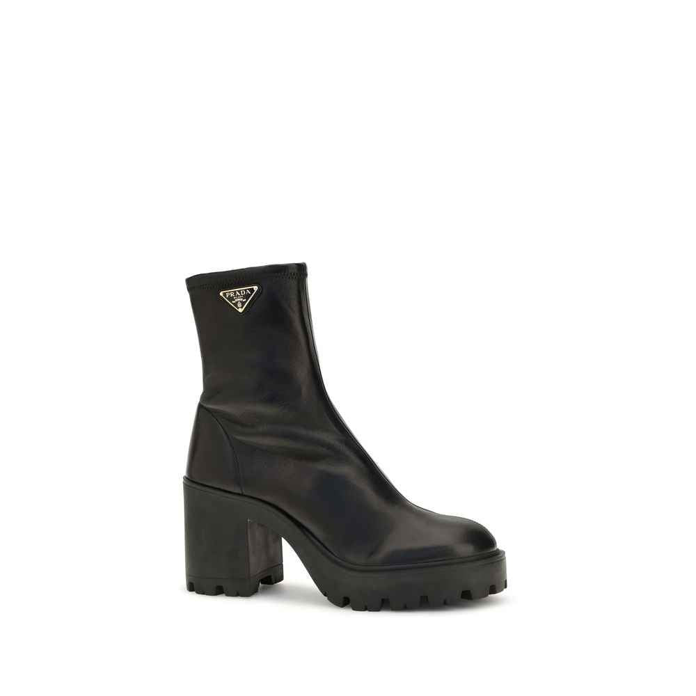 Prada Black Calf Leather Bos Taurus Ankle Boots