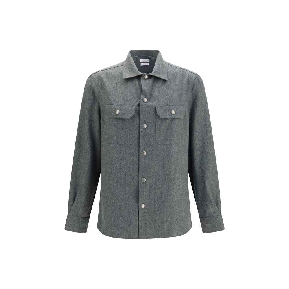Brunello Cucinelli Gray Wool Oves Aries Dress Shirt