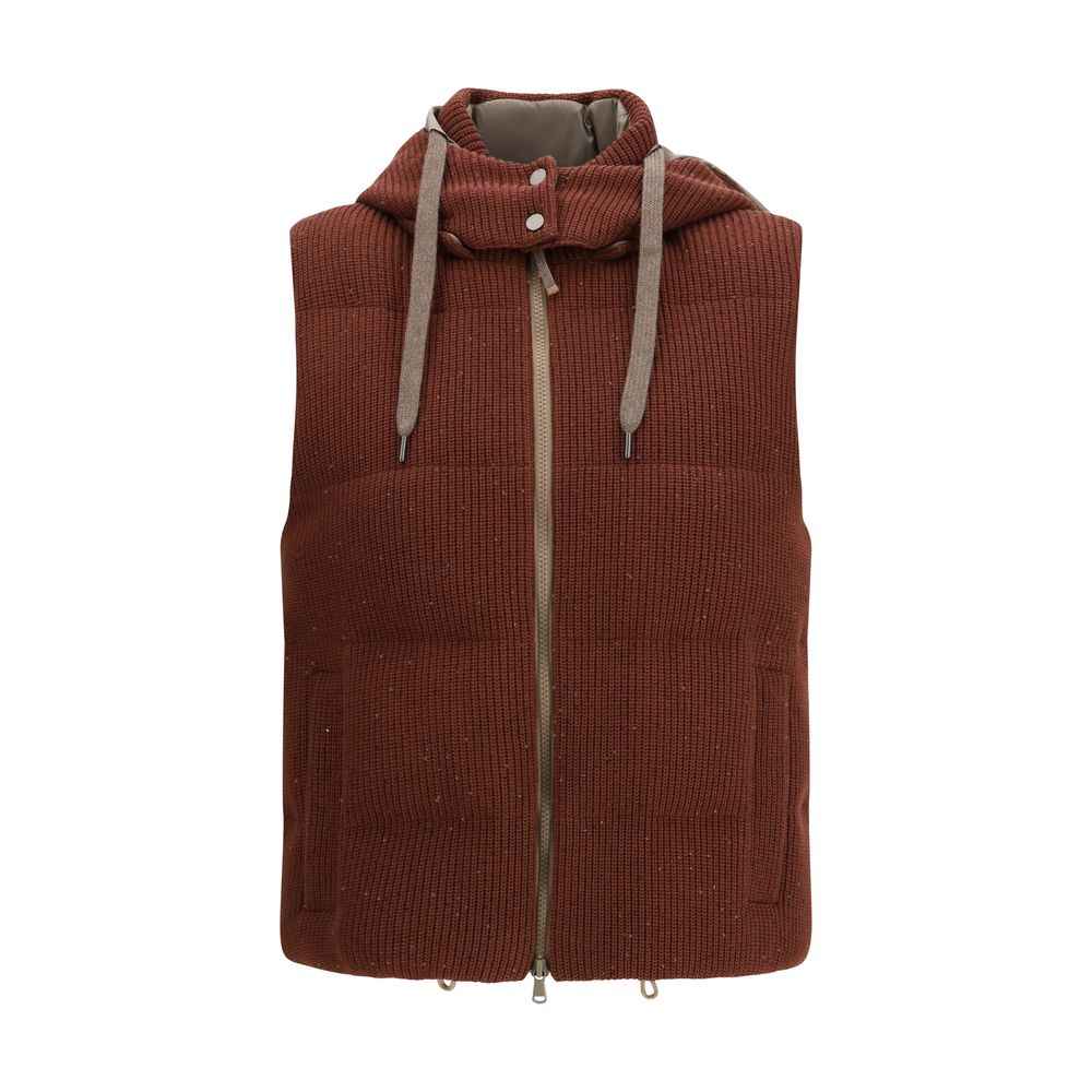 Brunello Cucinelli Brown Cotton Sleeveless Jacket