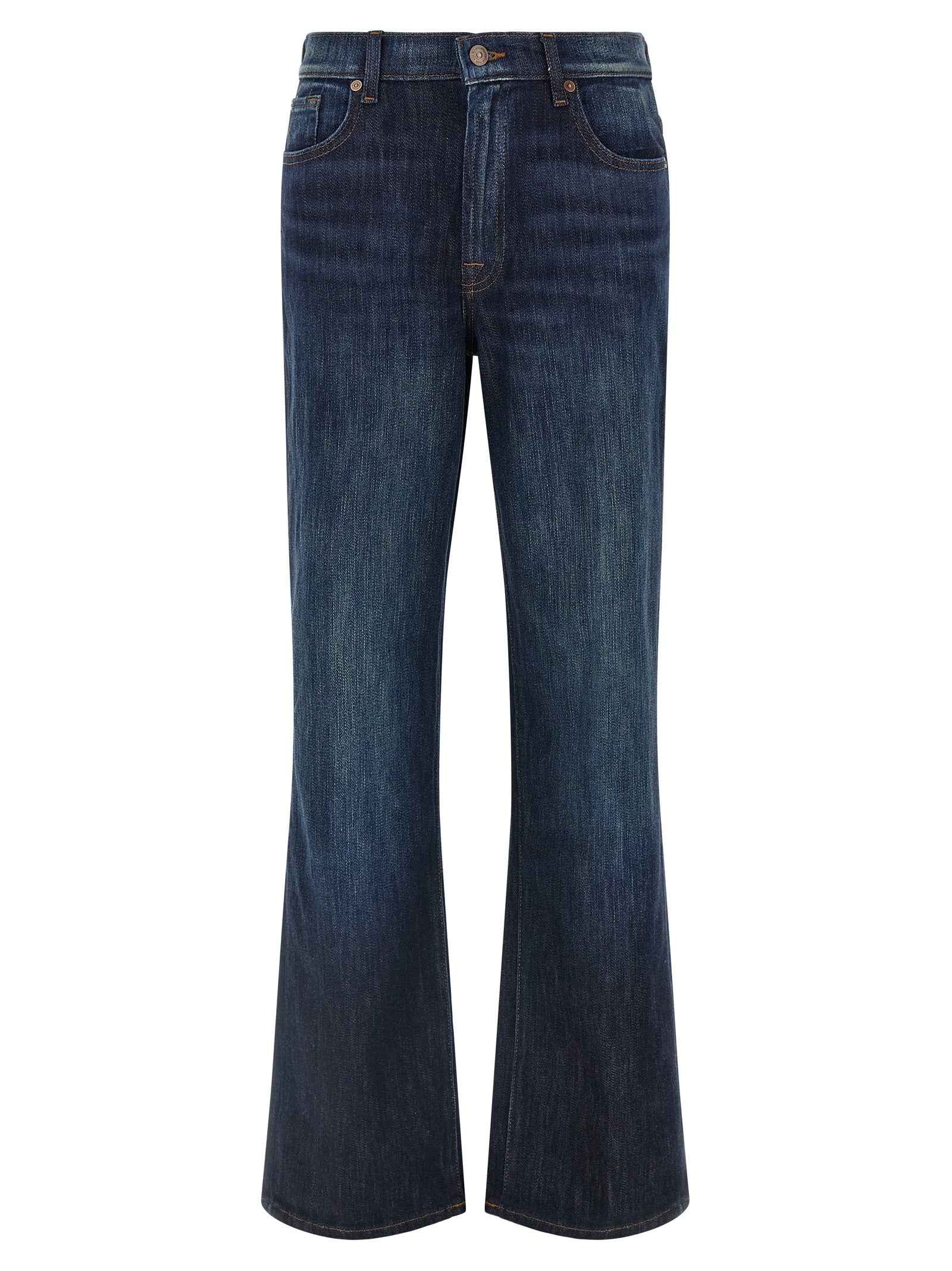 7 For All Mankind Blue Cotton Flared Jeans
