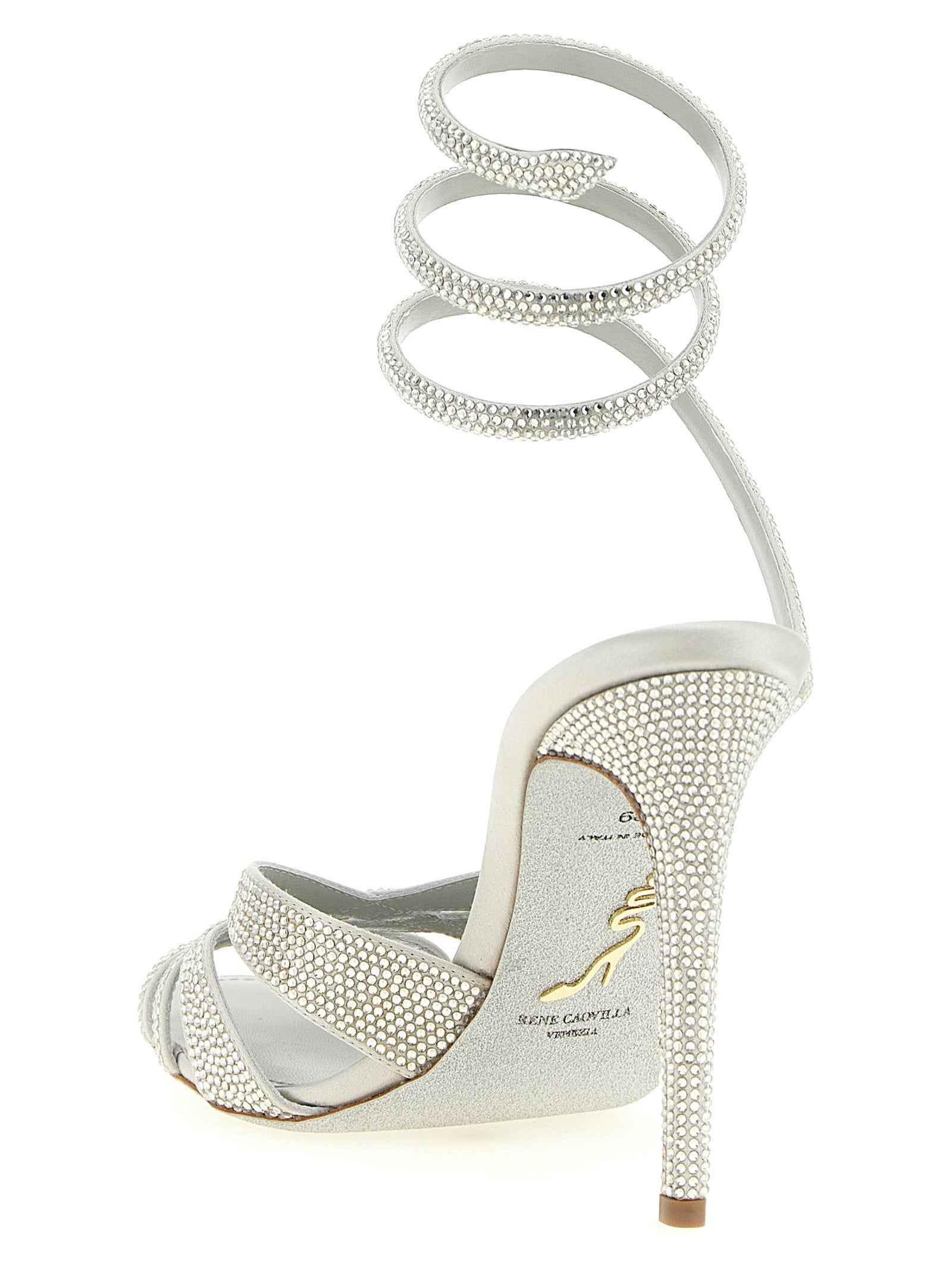 RENE CAOVILLA Silver Viscose Stiletto Heel Sandals