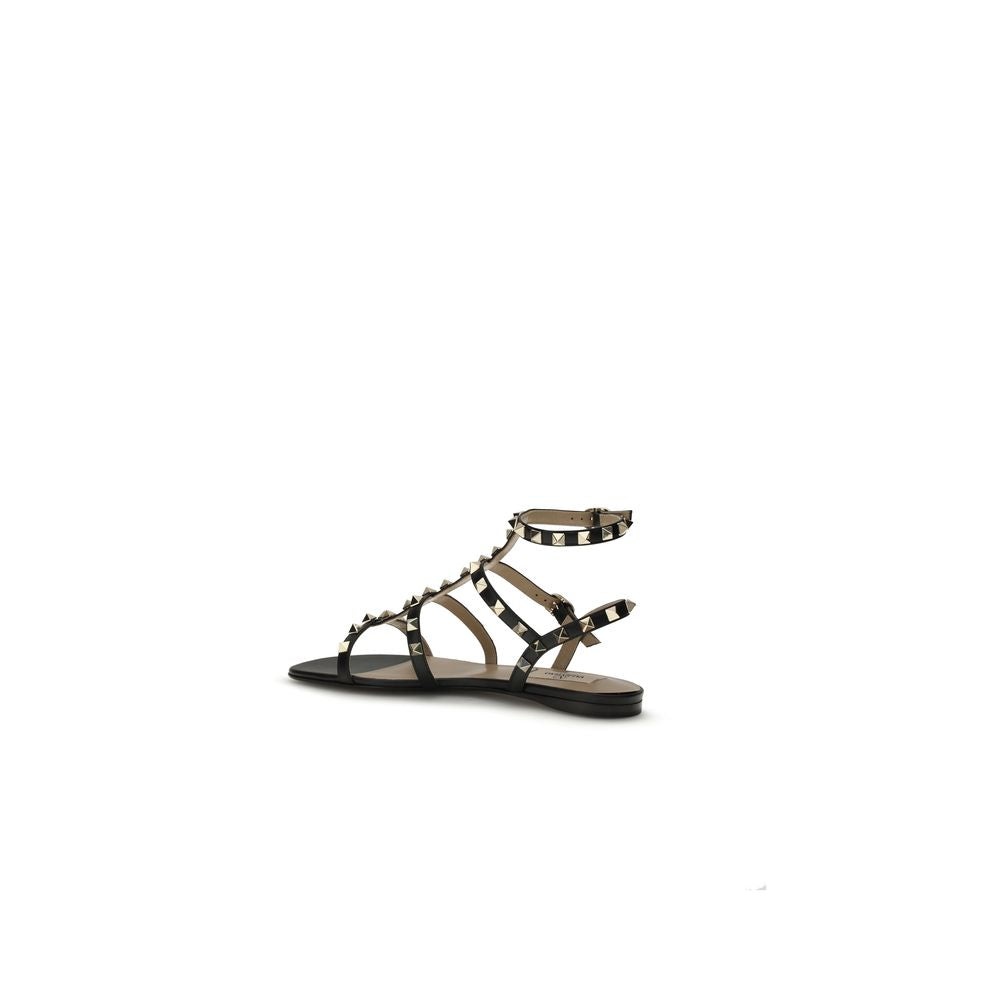Valentino Garavani Black Calf Leather Bos Taurus Flat Sandals