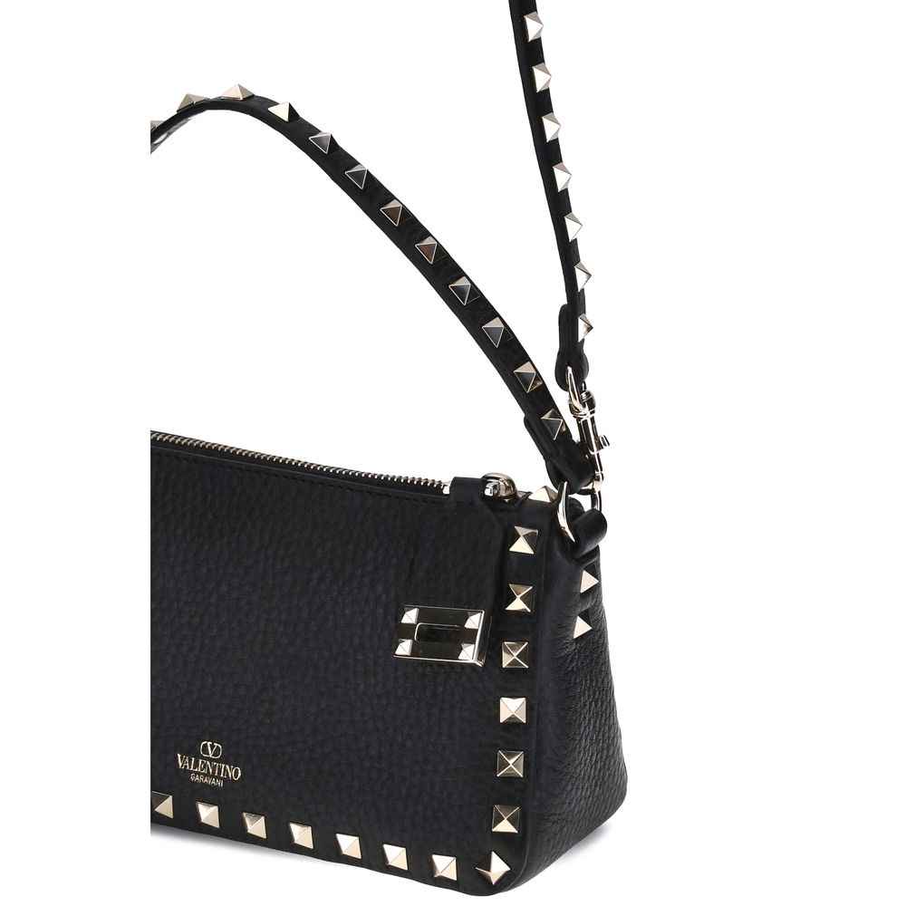Valentino Garavani Black Calf Leather Bos Taurus Shoulder Bag