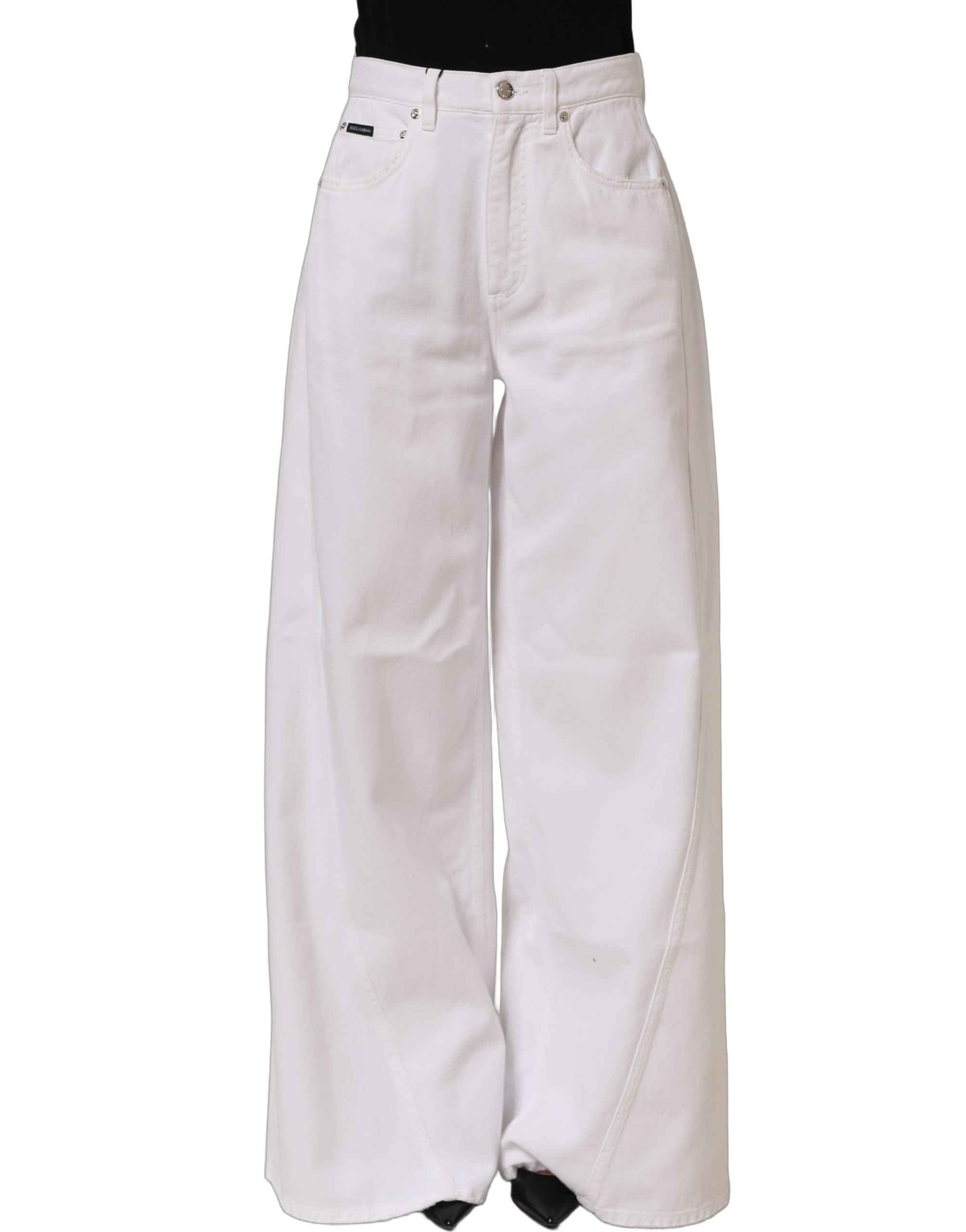 Dolce & Gabbana White Cotton Stretch Wide Leg Denim Jeans