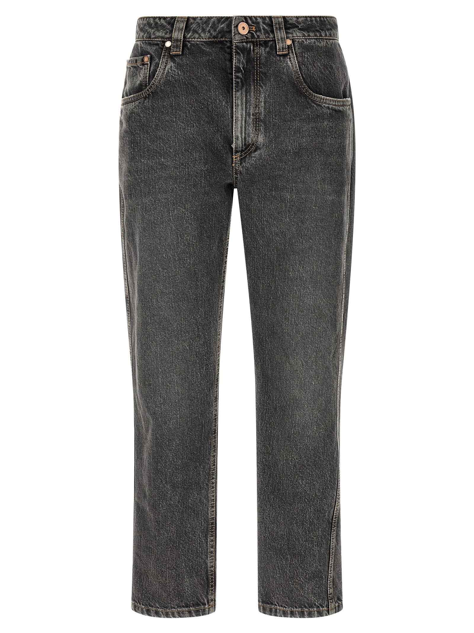 Brunello Cucinelli Gray Cotton Straight-Leg Jeans