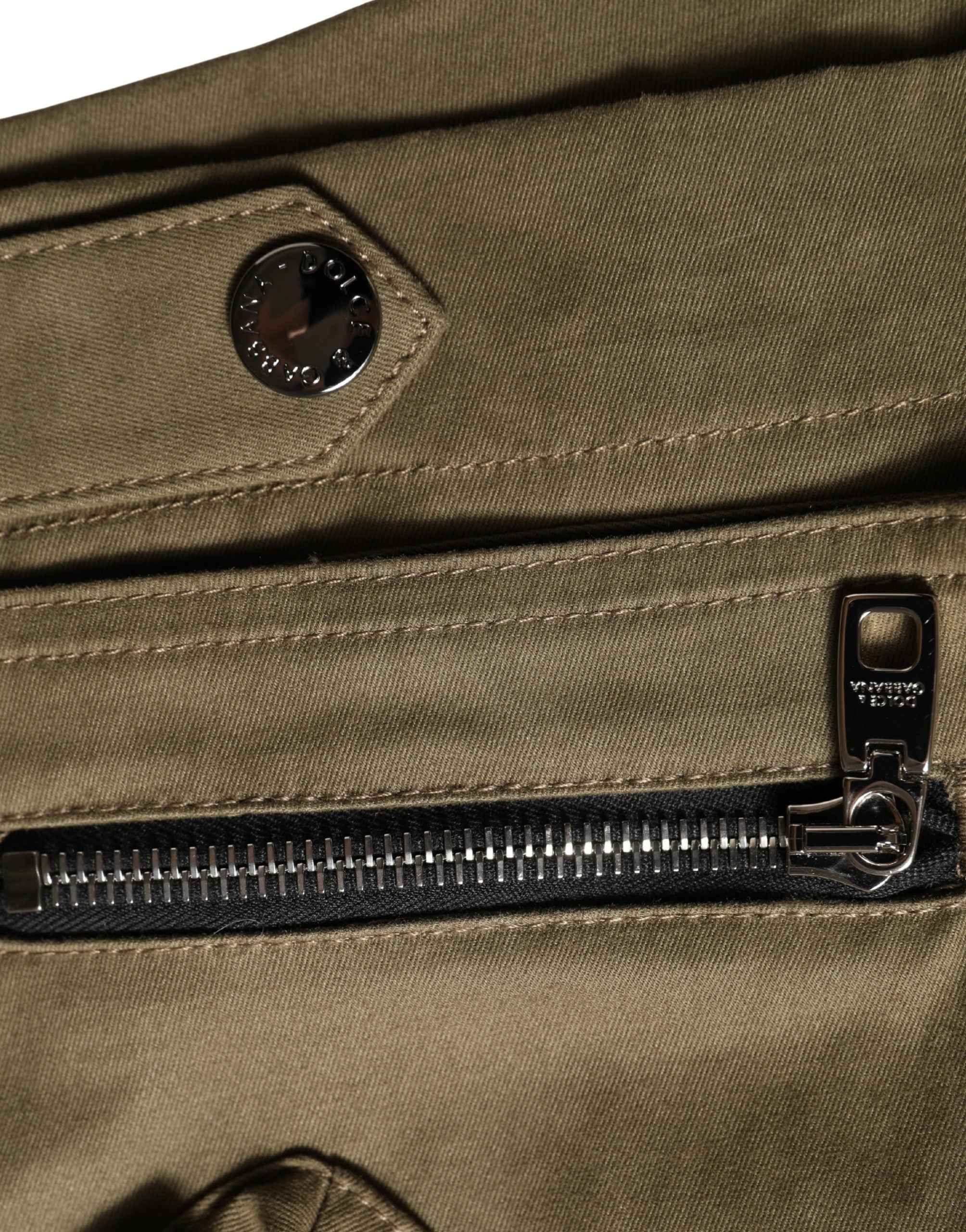 Dolce & Gabbana Green Cotton Mid Rise Cargo Hot Pants Shorts