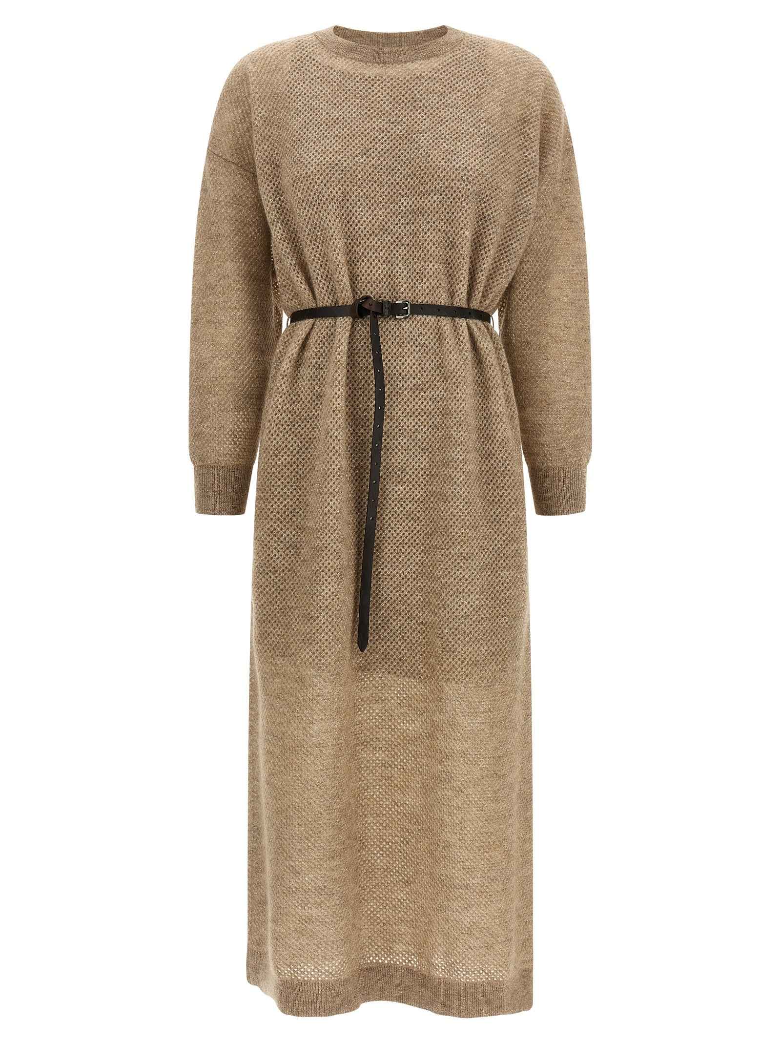 Brunello Cucinelli Beige Wool Midi Dress