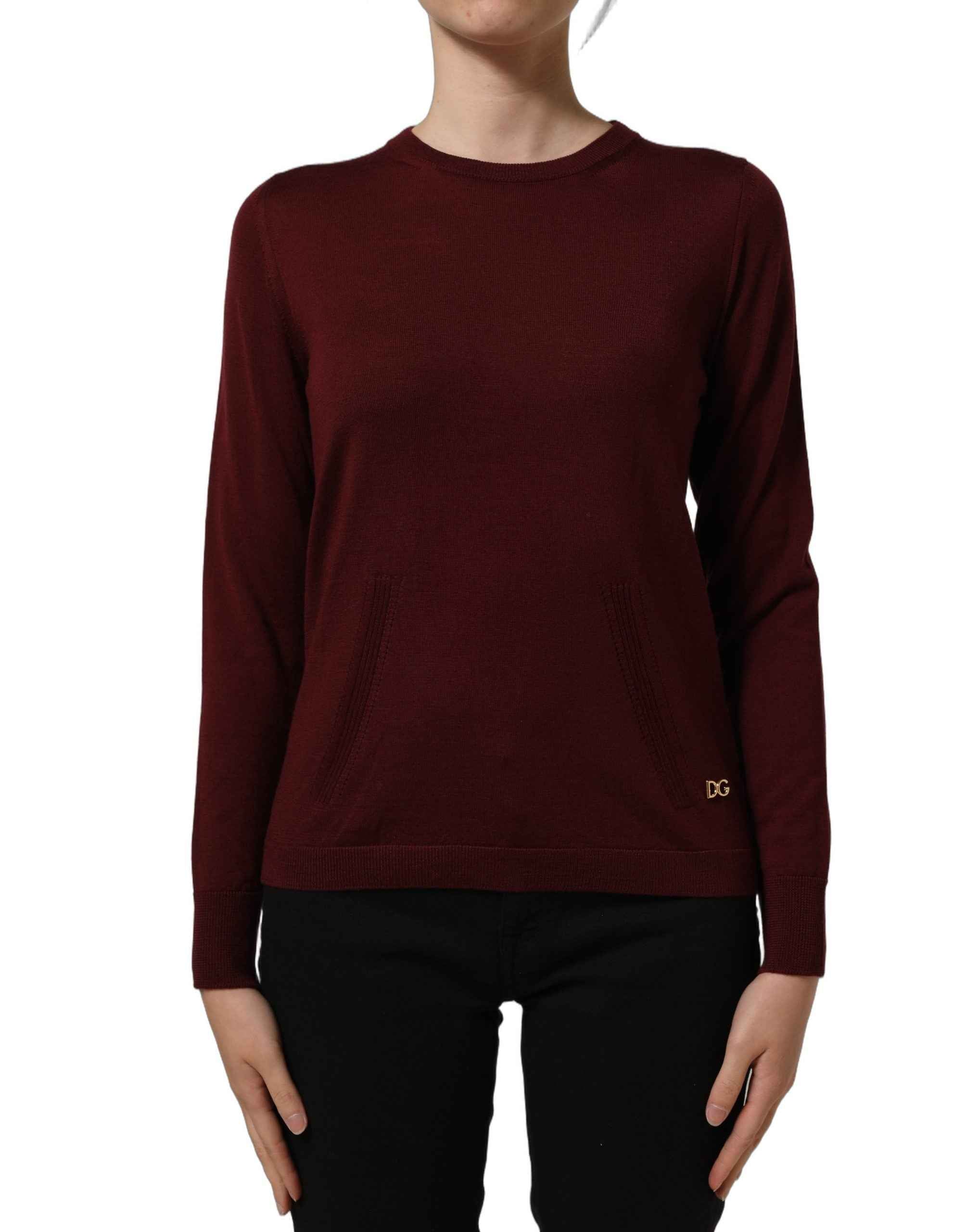 Dolce & Gabbana Maroon Wool Knitted CrewNeck Pullover Sweater