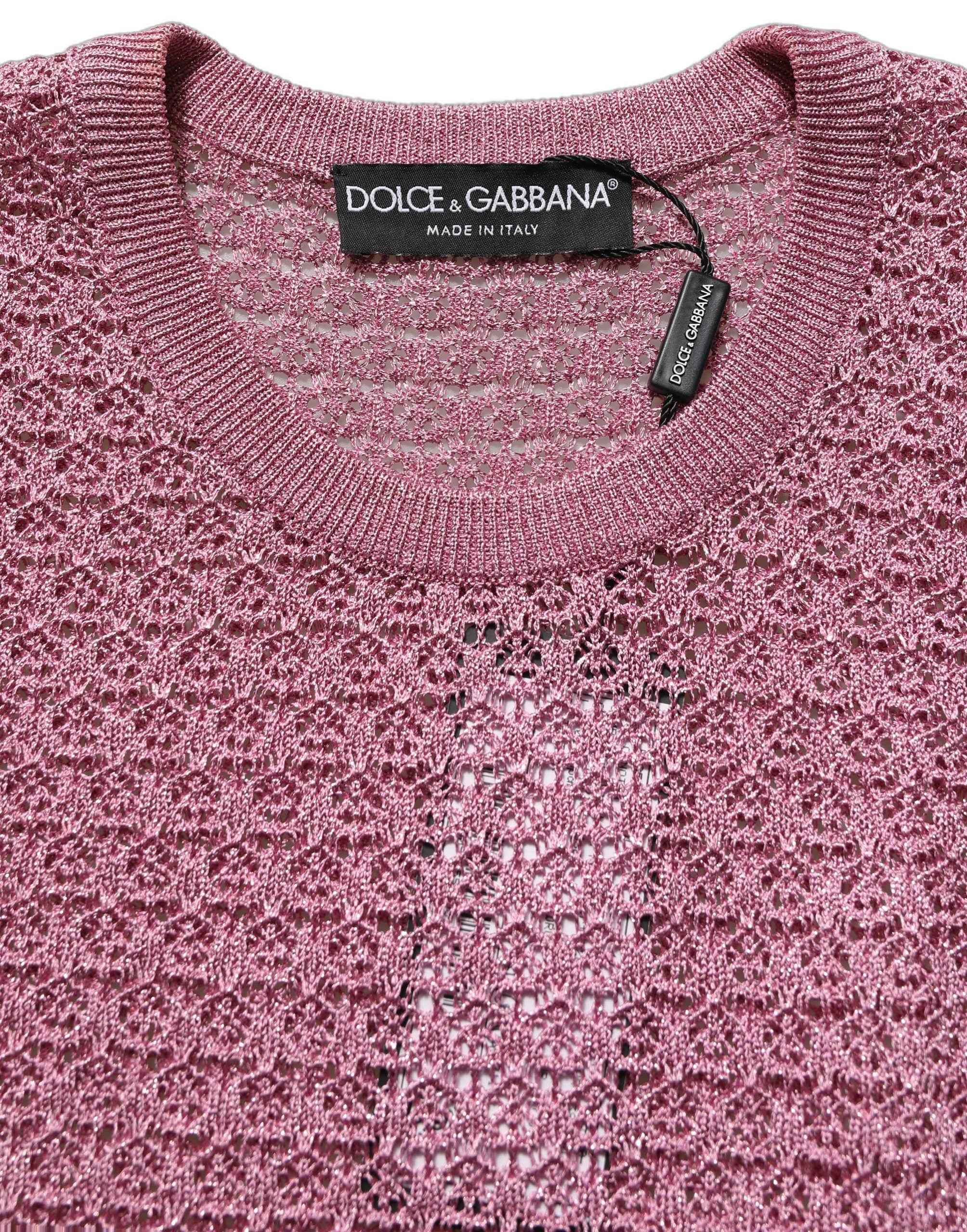 Dolce & Gabbana Pink Sheer Mesh Crew Neck Sleeveless Tank Top