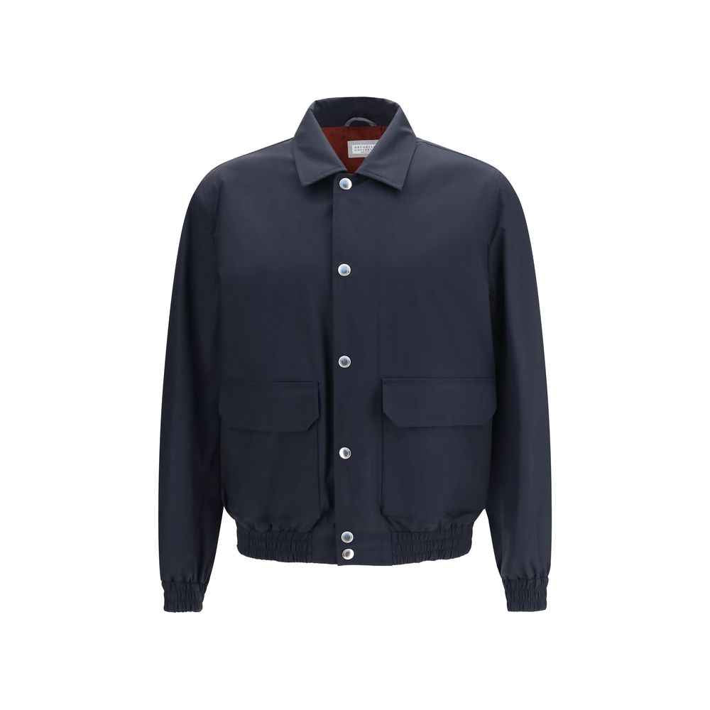 Brunello Cucinelli Blue Silk Biker Jacket