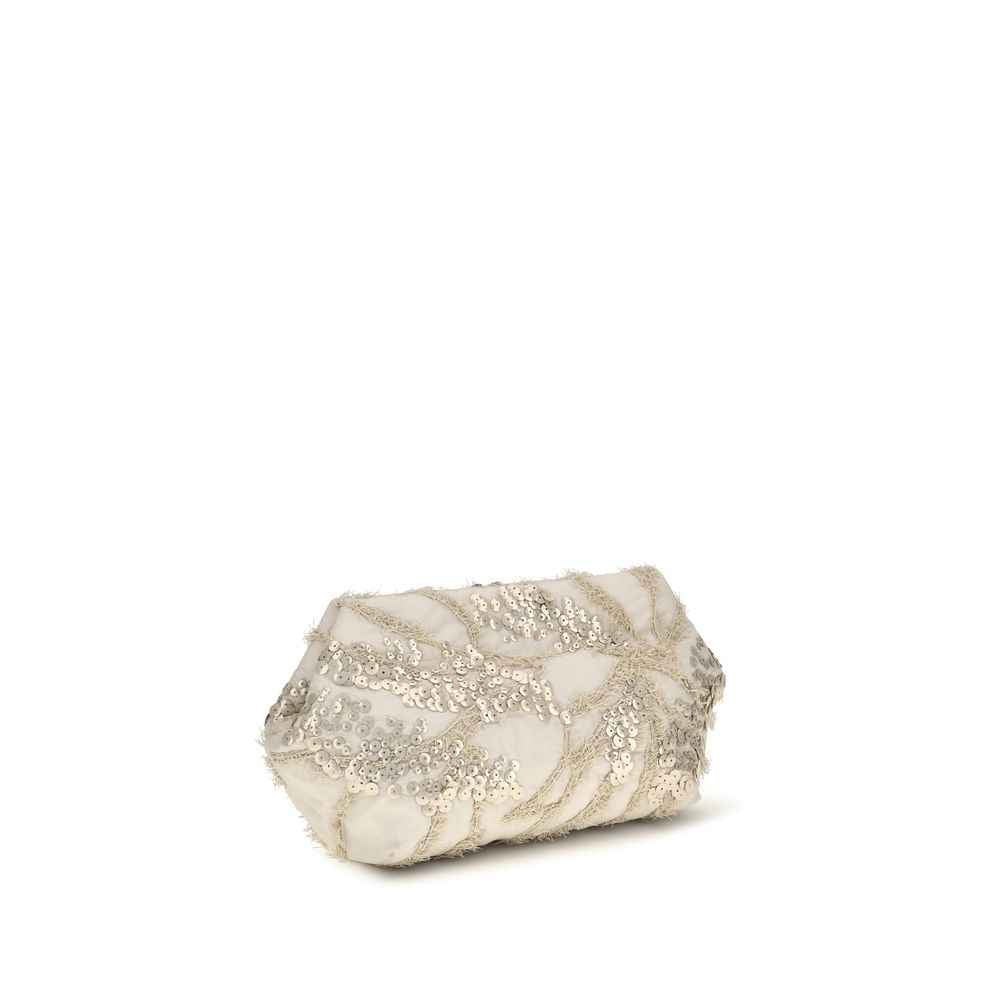 Brunello Cucinelli Beige Silk Clutch Bag