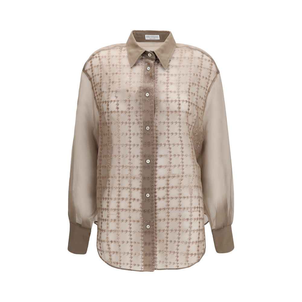Brunello Cucinelli Beige Silk Pattern Shirt