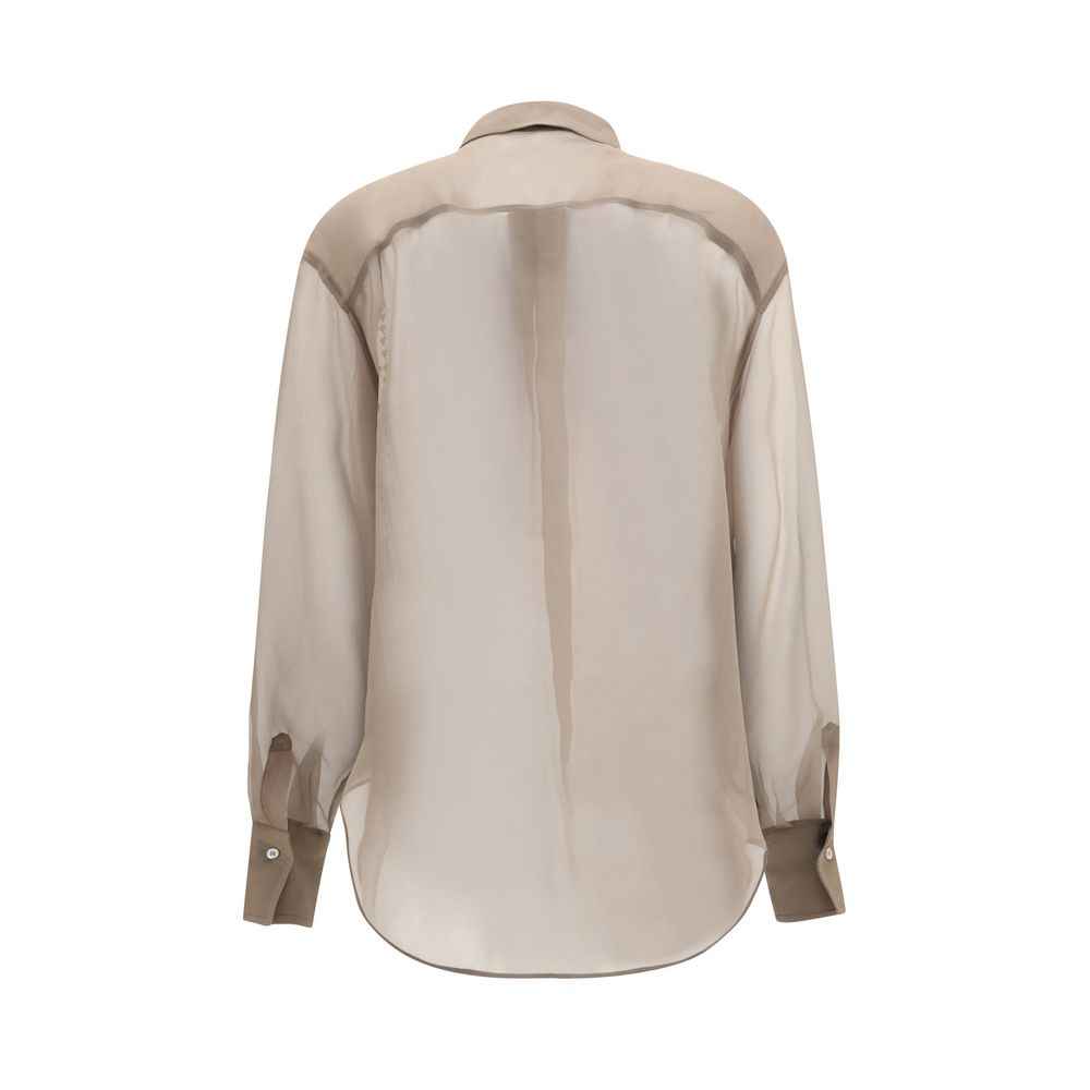 Brunello Cucinelli Beige Silk Pattern Shirt
