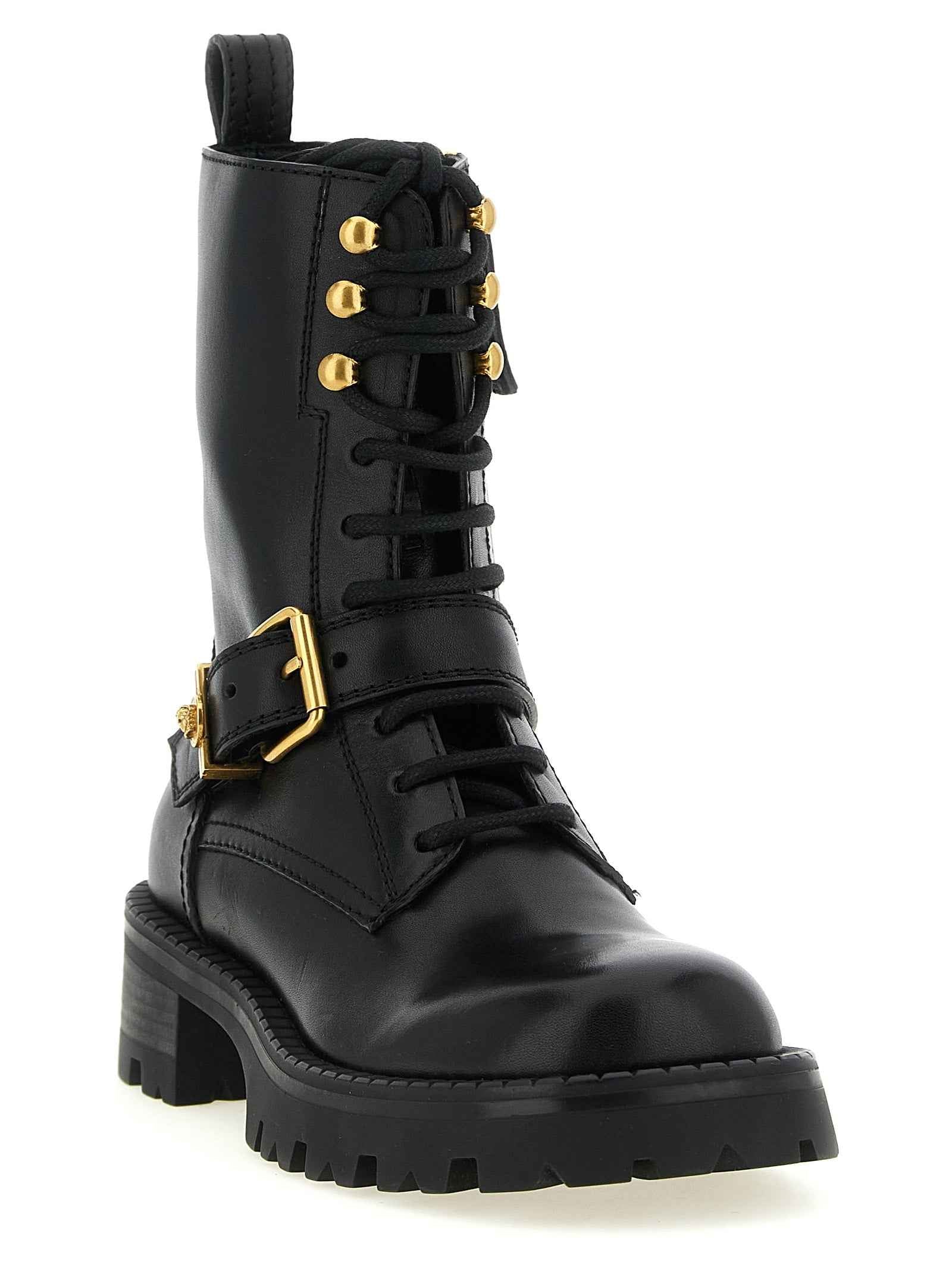 Versace Black Calfskin Lace-Up Boots