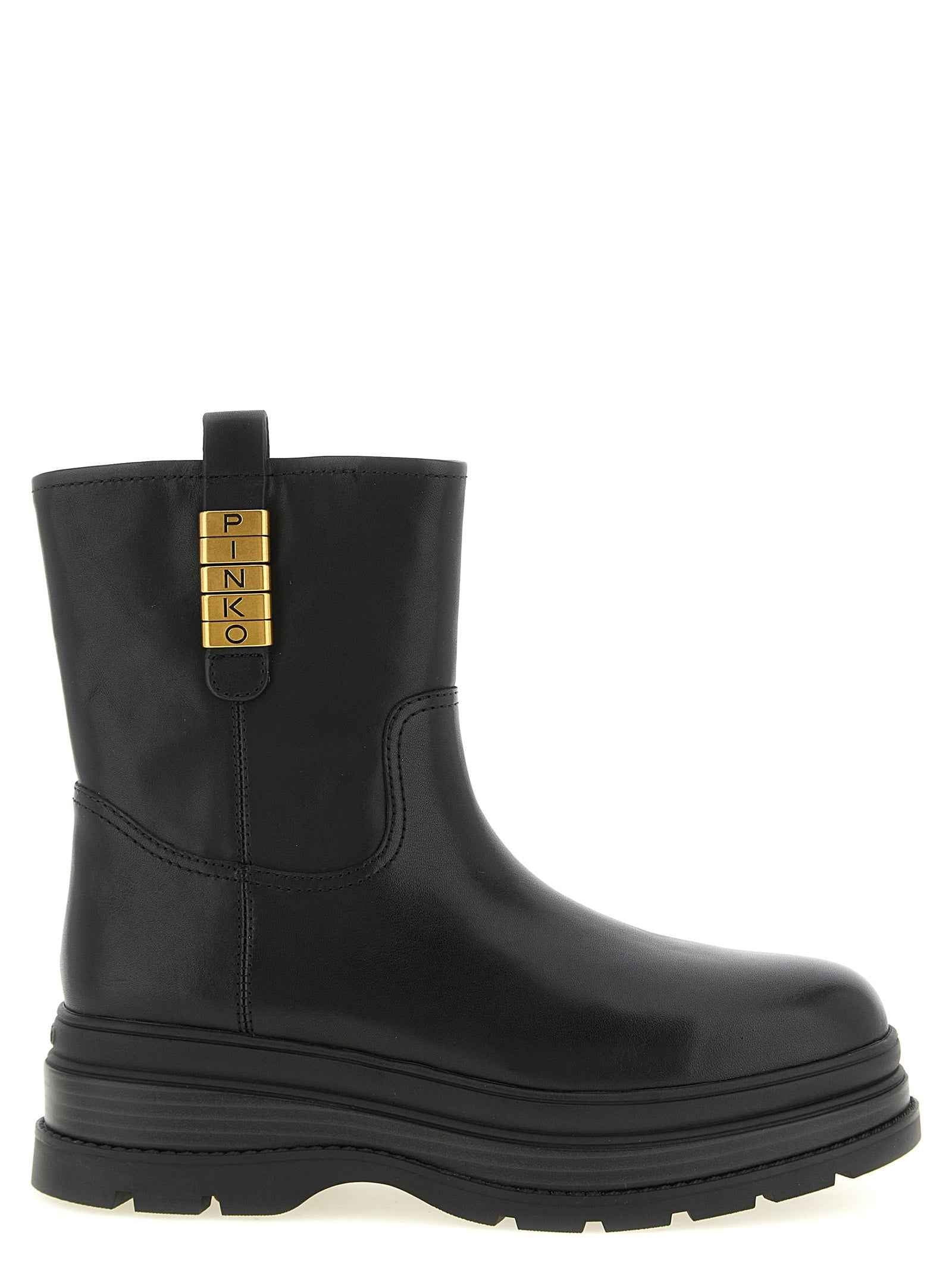 PINKO Black Cowhide Ankle Boots