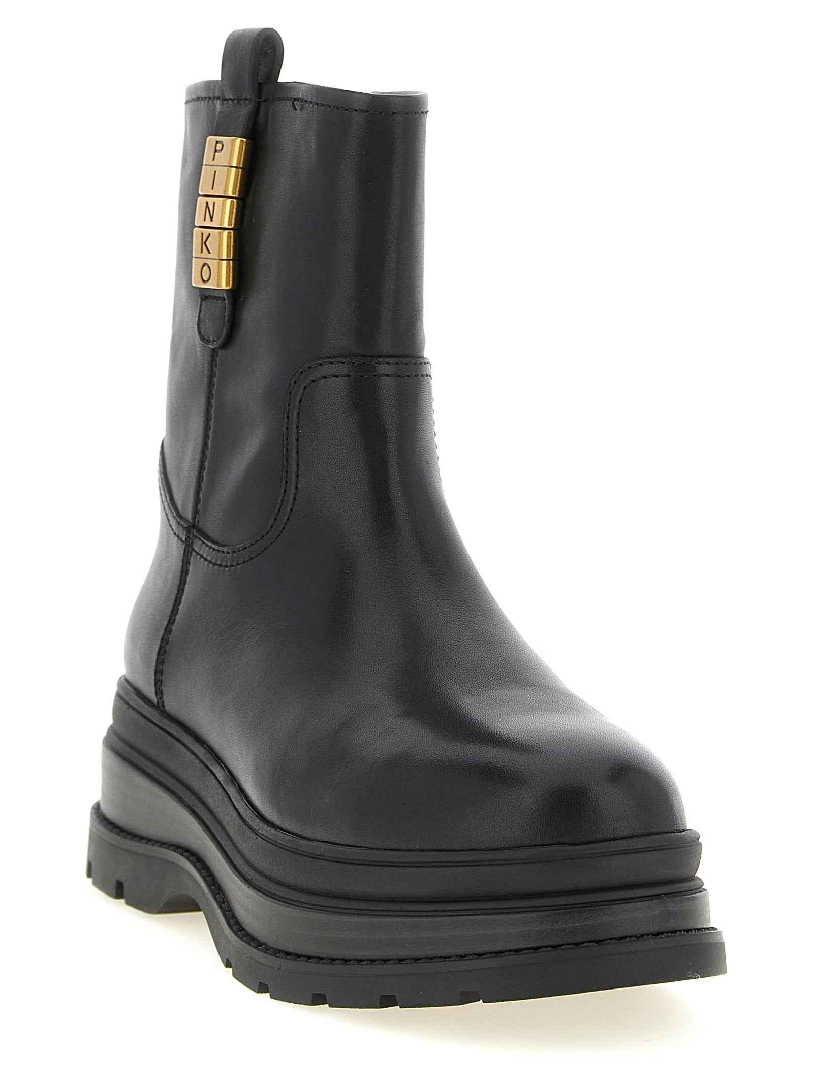 PINKO Black Cowhide Ankle Boots