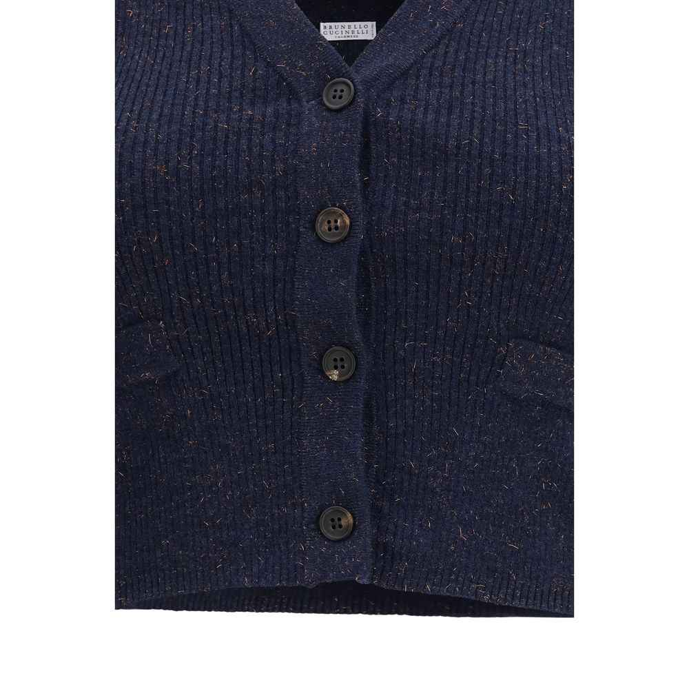 Brunello Cucinelli Blue Cashmere Sleeveles Sweater