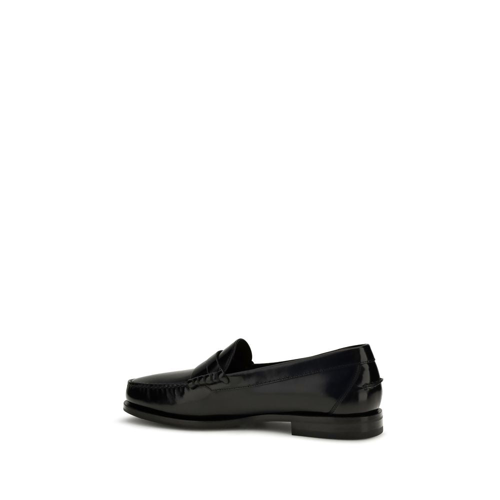 Santoni Black Calf Leather Bos Taurus Slip-On Loafers