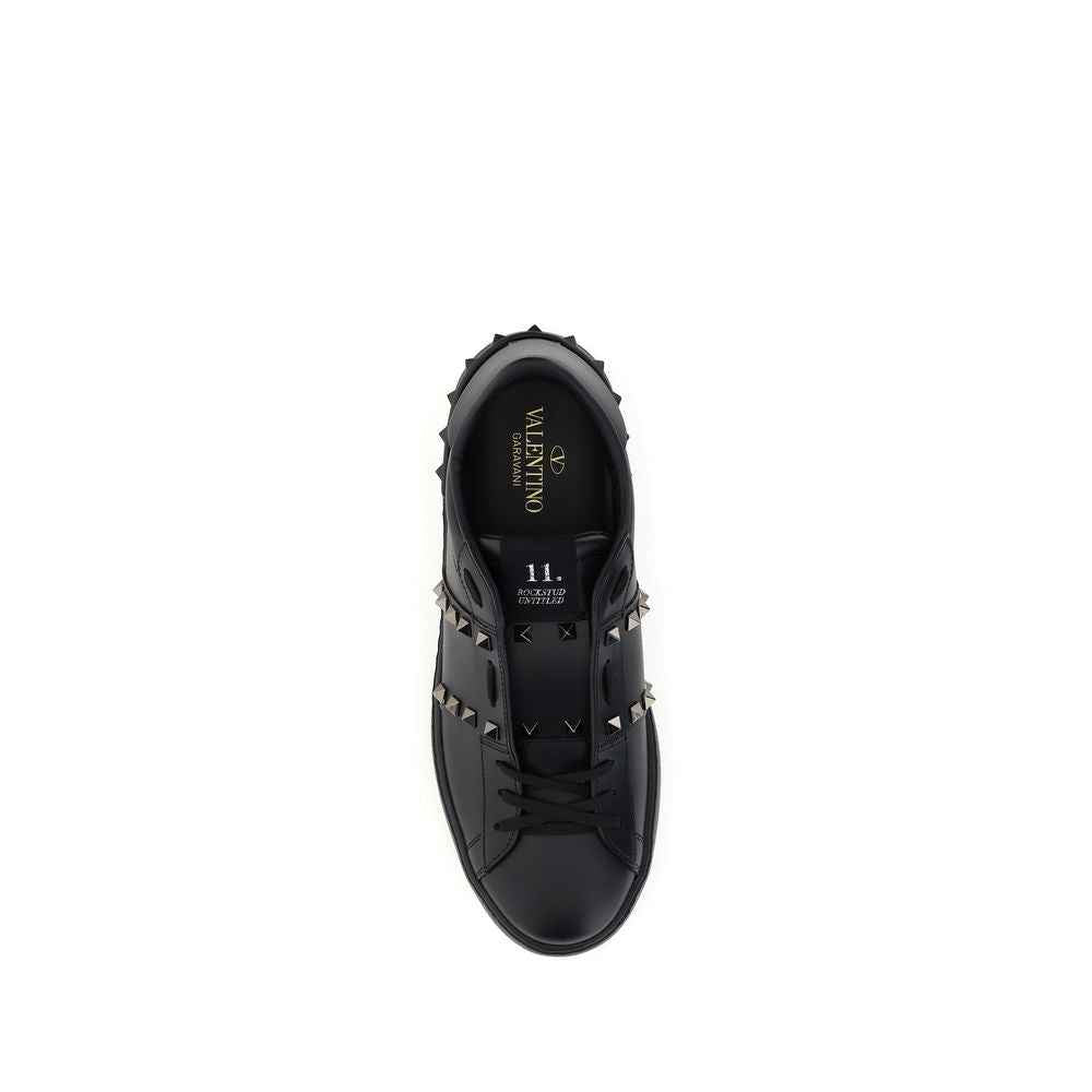 Valentino Garavani Black Calf Leather Bos Taurus Athletic Sneakers