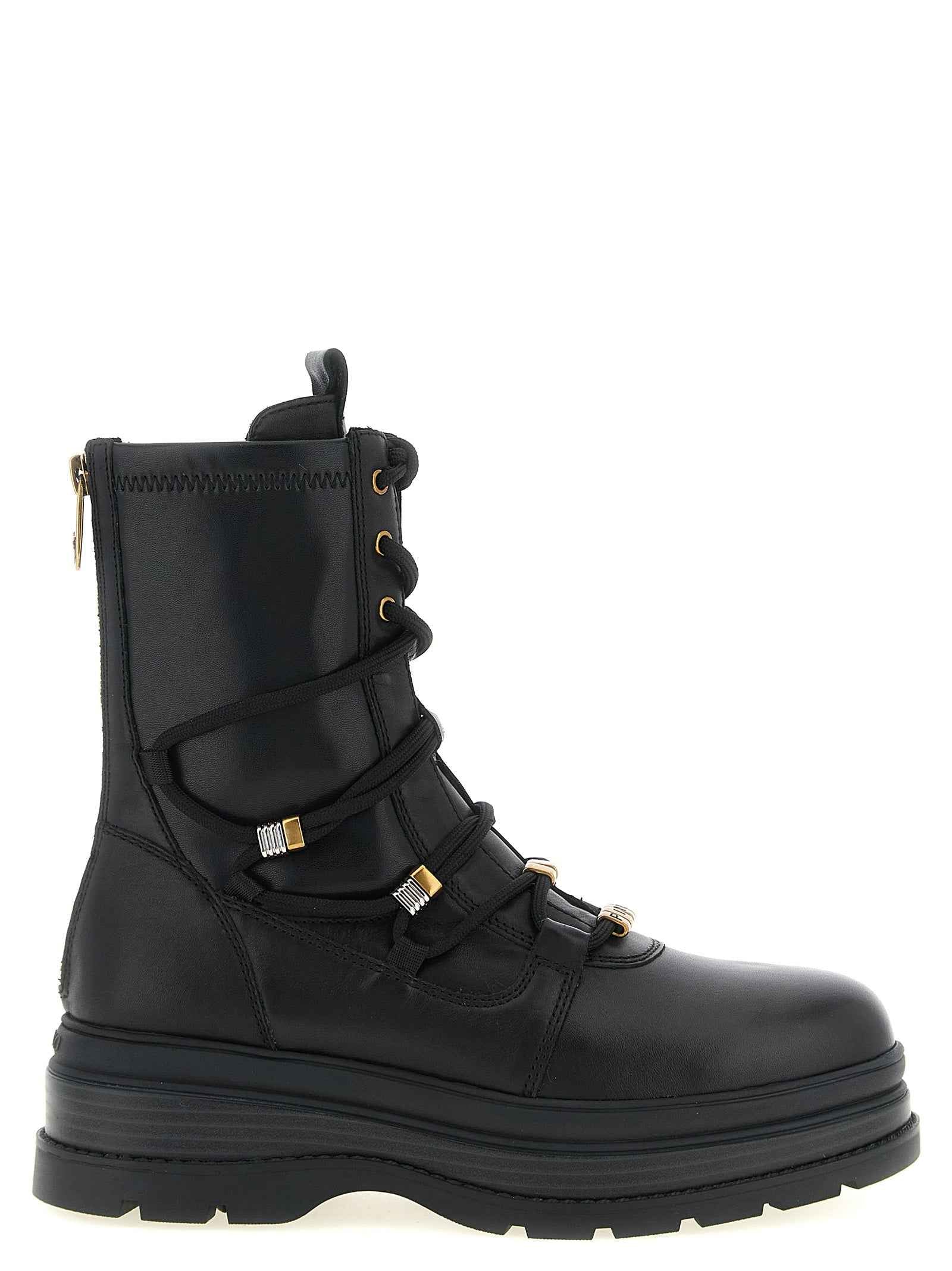 PINKO Black Cowhide Lace-Up Boots