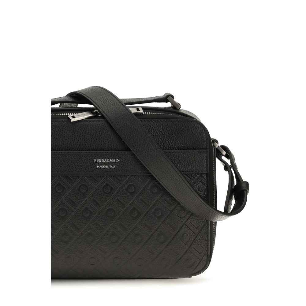 Ferragamo Black Calf Leather Bos Taurus Shoulder Bag