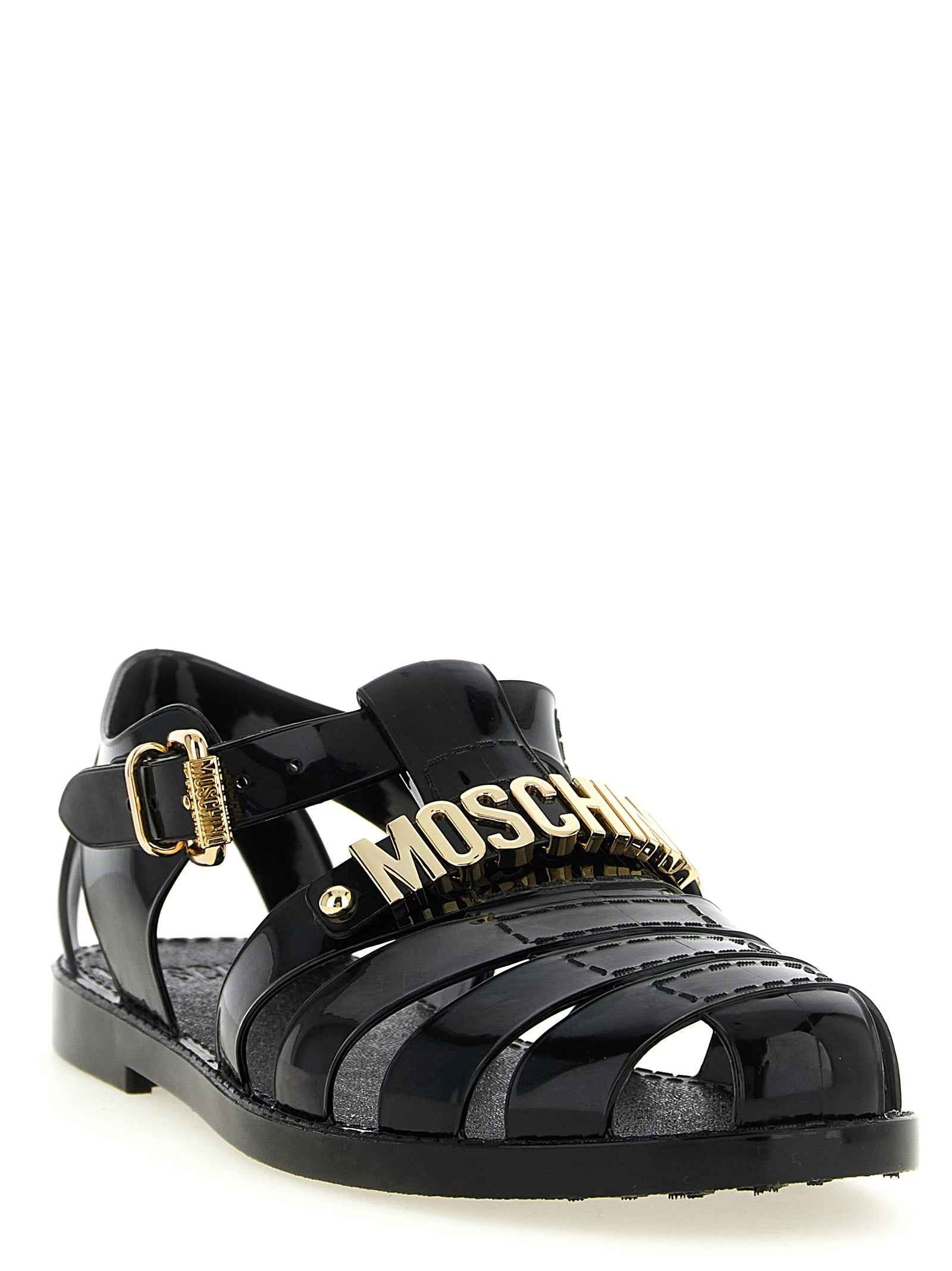 Moschino Black Pvc Flat Sandals