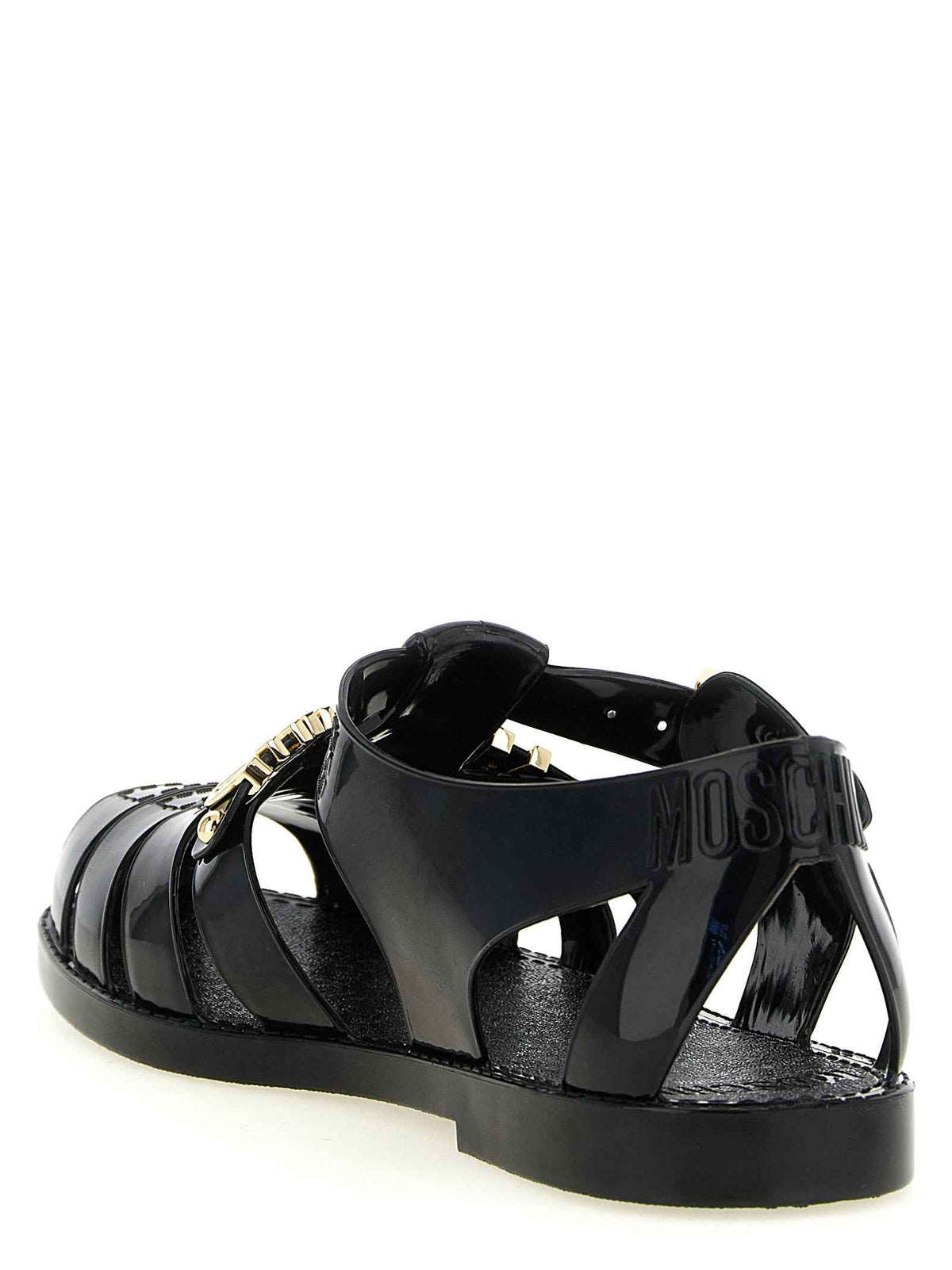 Moschino Black Pvc Flat Sandals