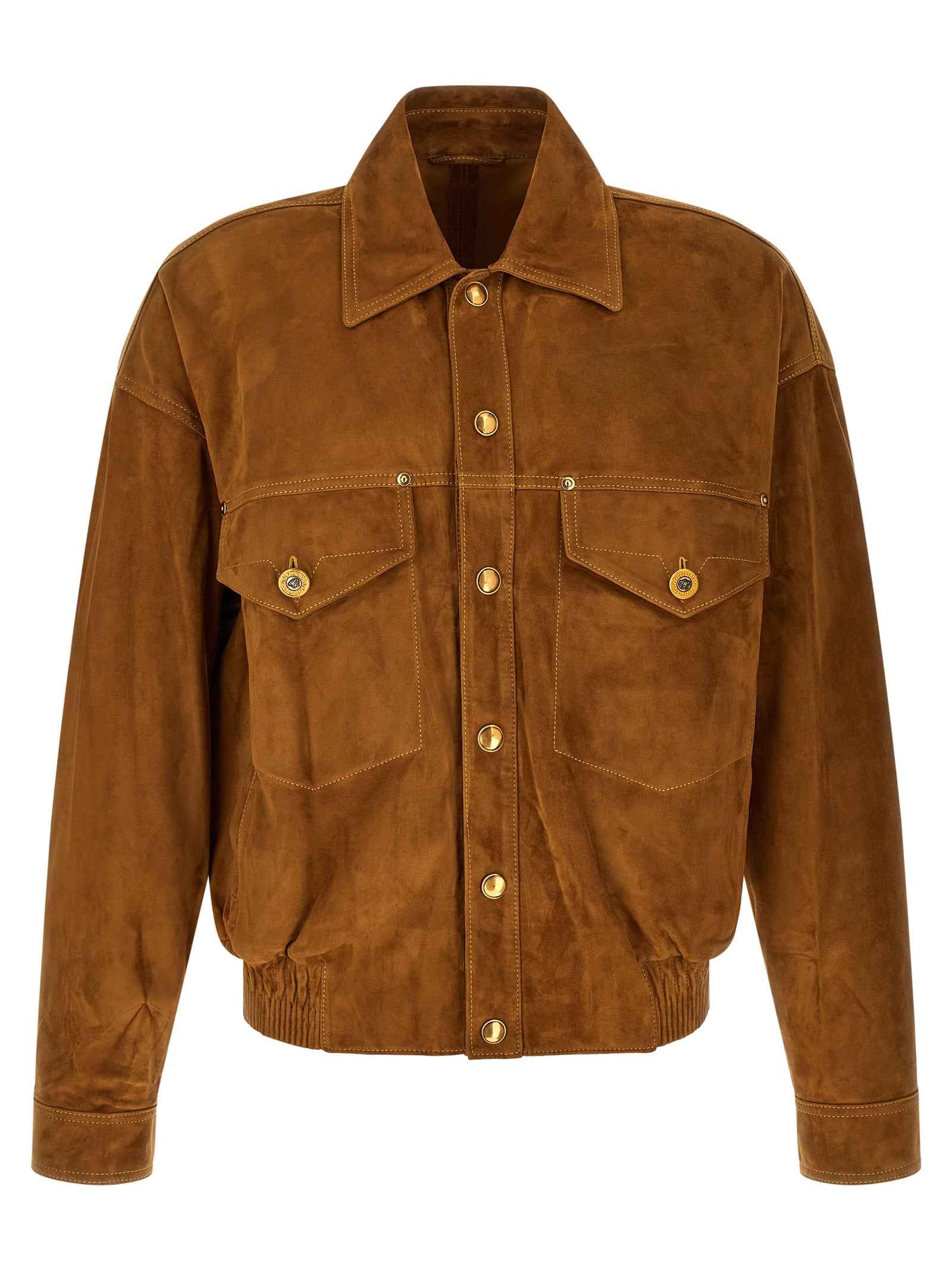Versace Brown Lamb Leather Leather Jacket