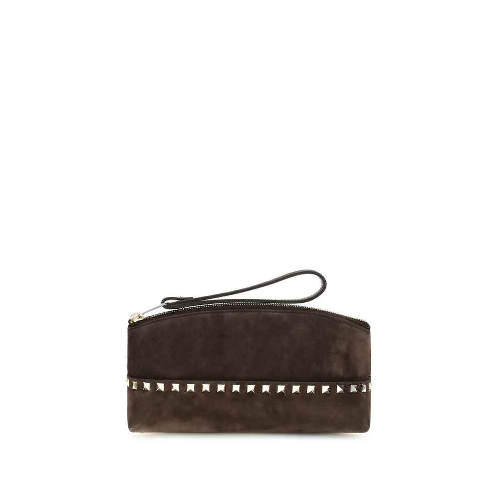 Valentino Garavani Brown Suede Leather Clutch Bag