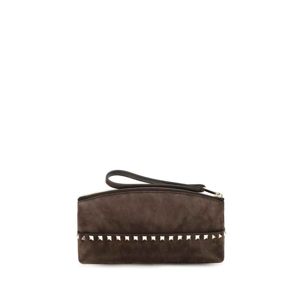 Valentino Garavani Brown Suede Leather Clutch Bag